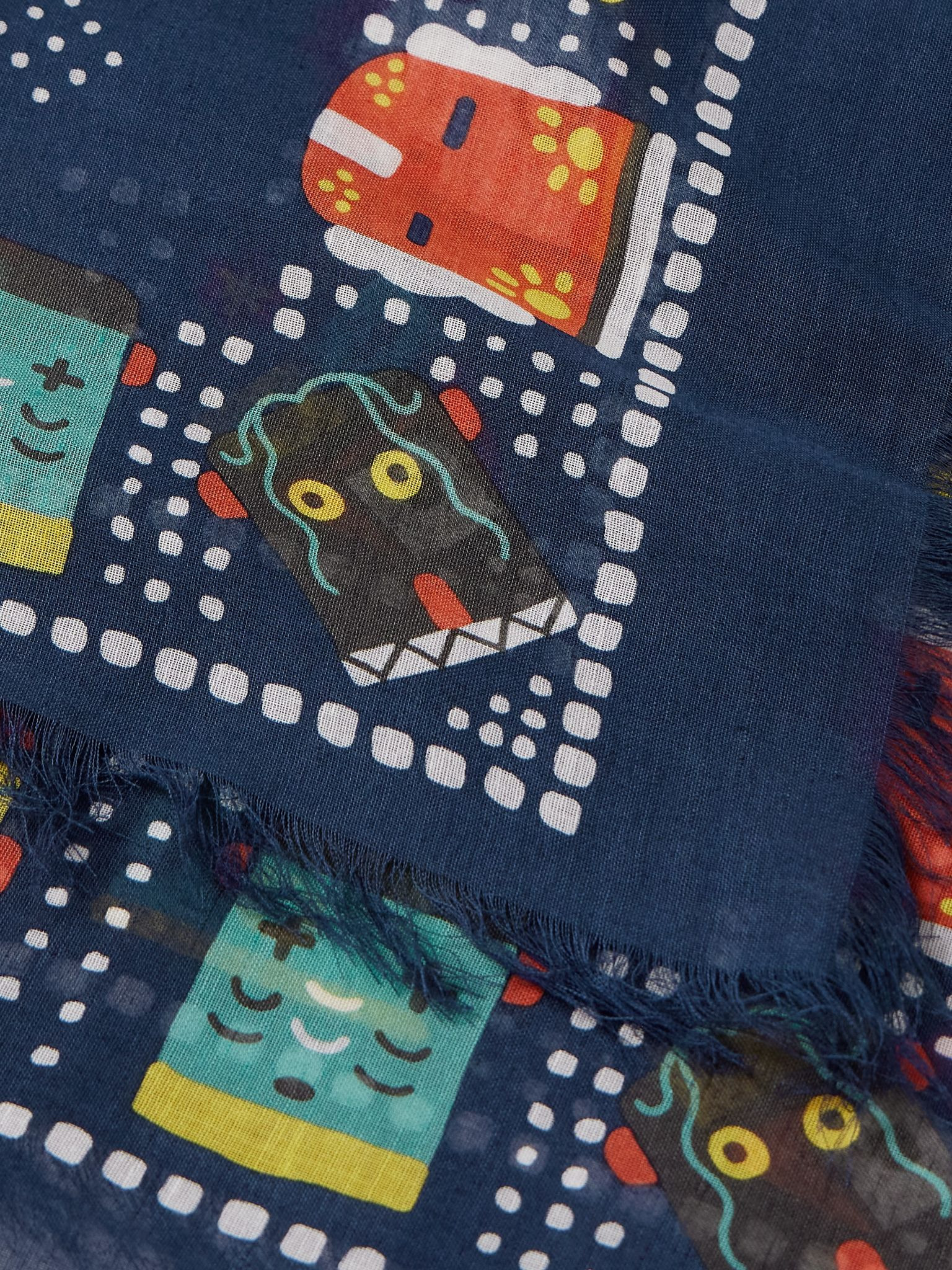 Frayed Printed Cotton-Blend Gauze Scarf Navy - 3