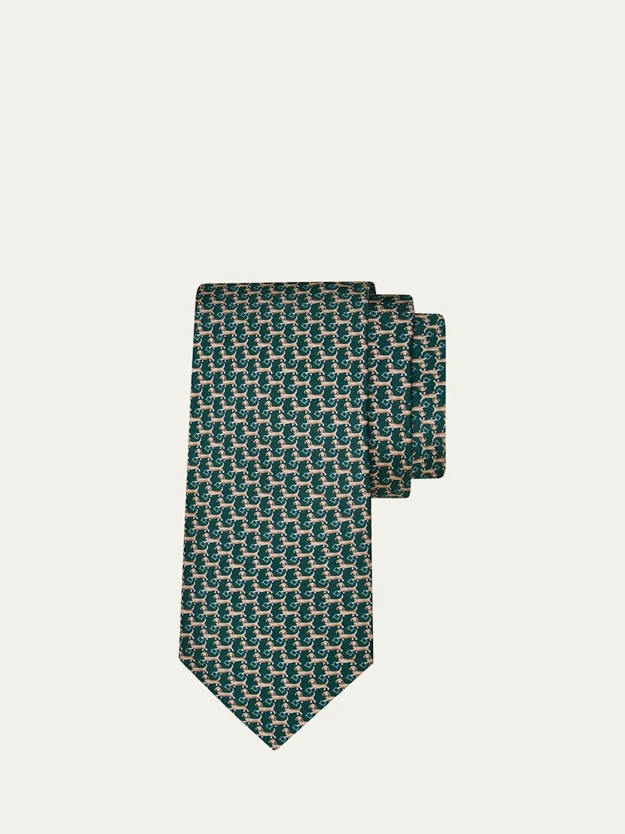 Men's Gancio Dachshund-Print Silk and Wool Tie - 1