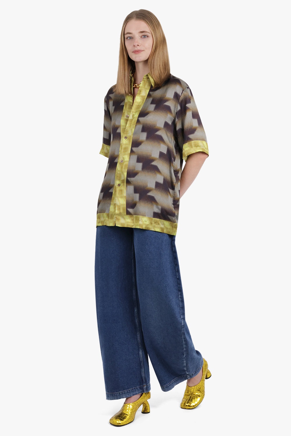 CONTRAST PIXEL GRAPHIC PRINT S/S SHIRT | BROWN/YELLOW - 4