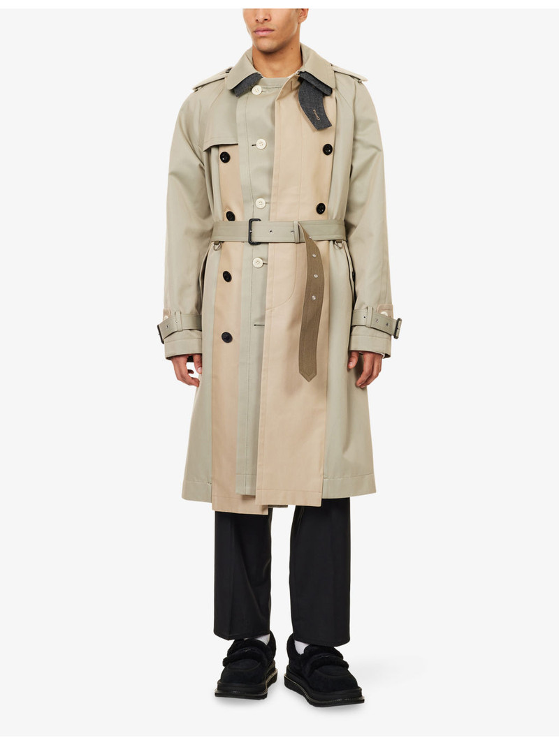 sacai Belted Panels Cotton-Blend Trench Coat outlook