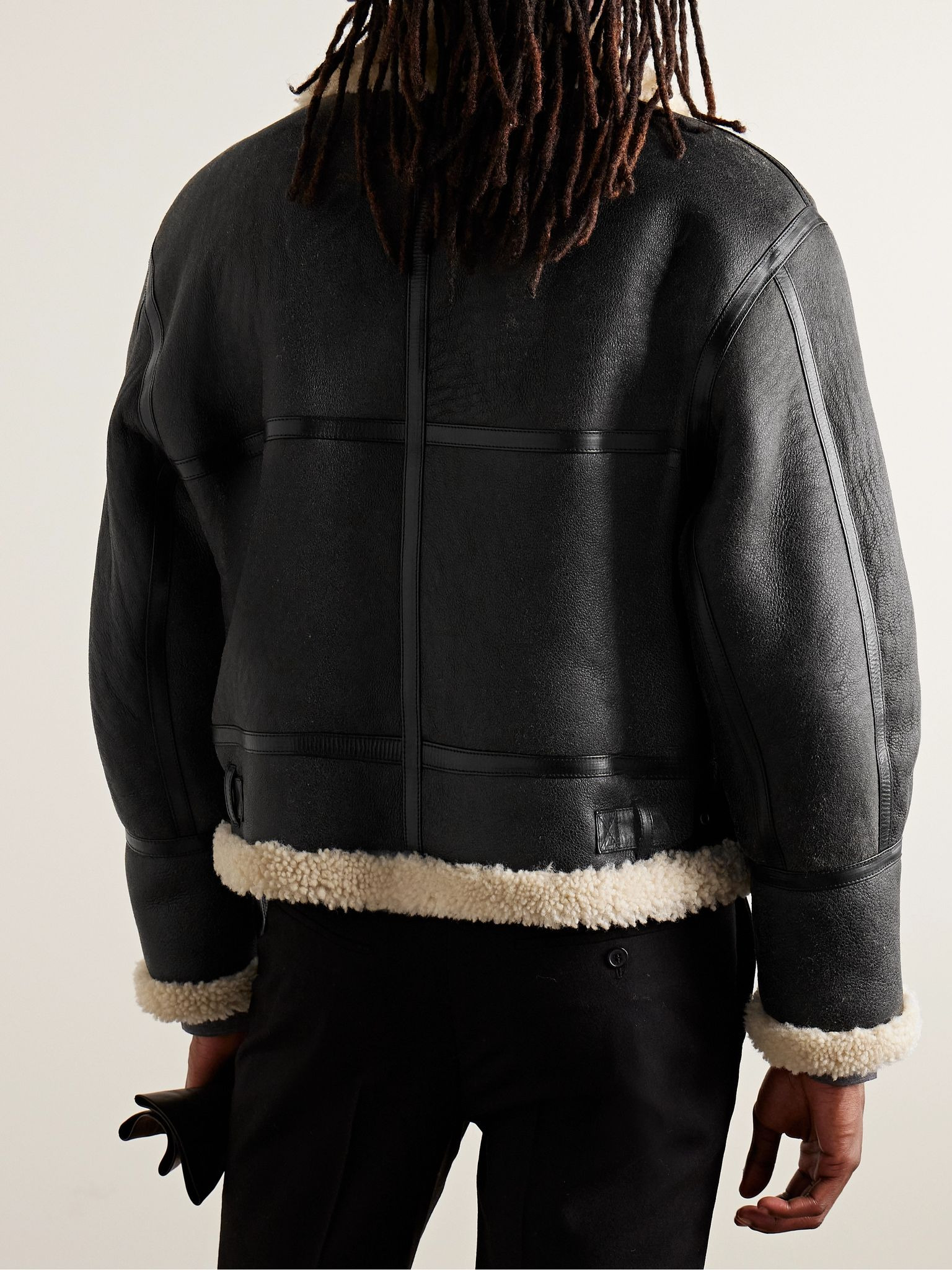 Reversible Leather-Trimmed Shearling Flight Jacket Black - 3