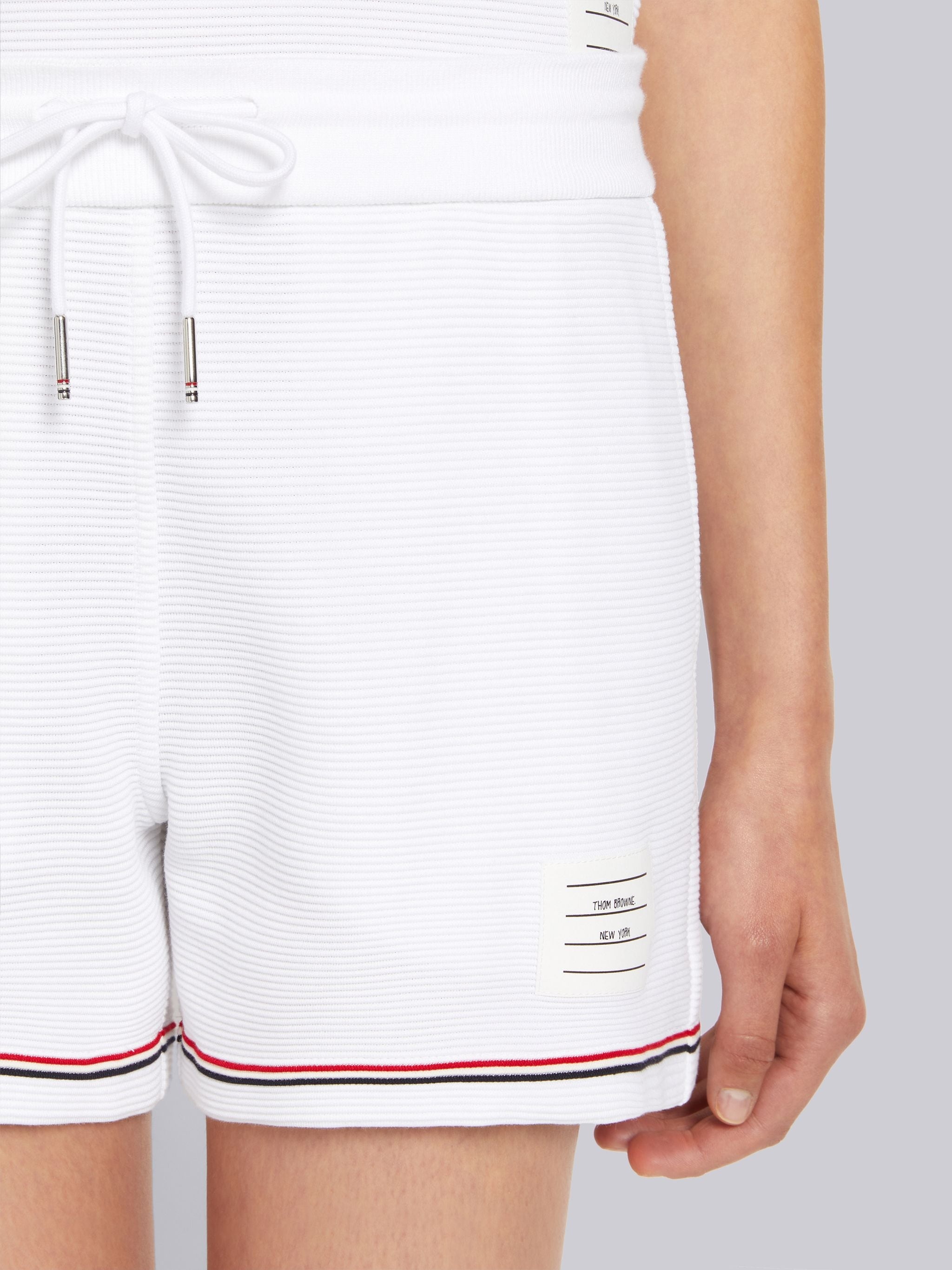 White Ottoman Rib Stripe Hem Mid Thigh Short - 5