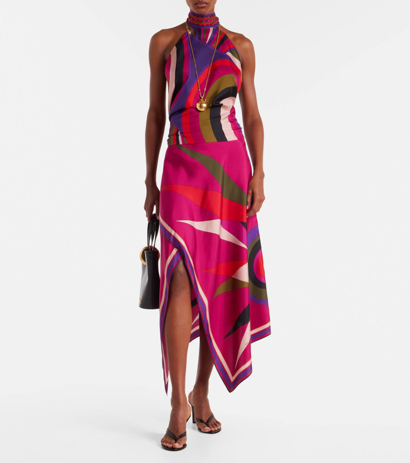 PUCCI Hawaii asymmetric silk satin midi skirt outlook