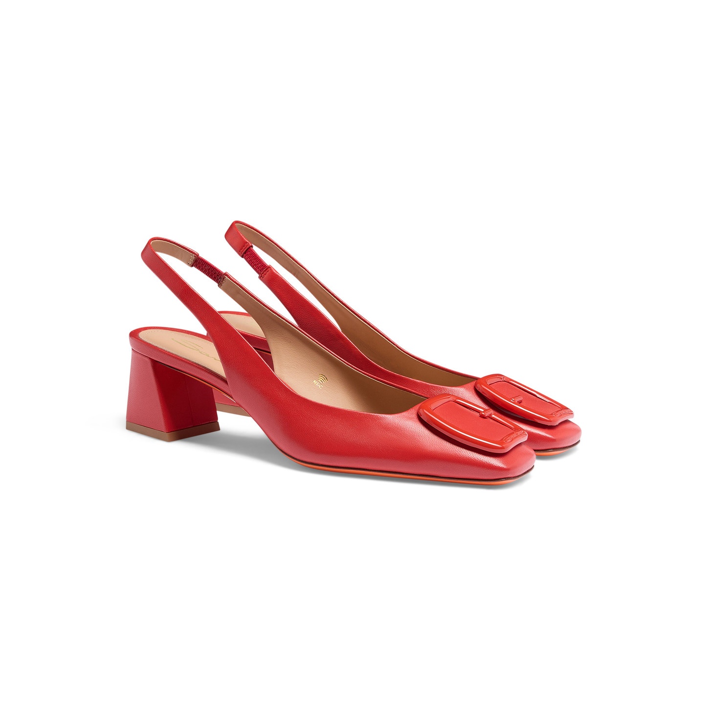 Women's red leather mid-heel slingback - 4