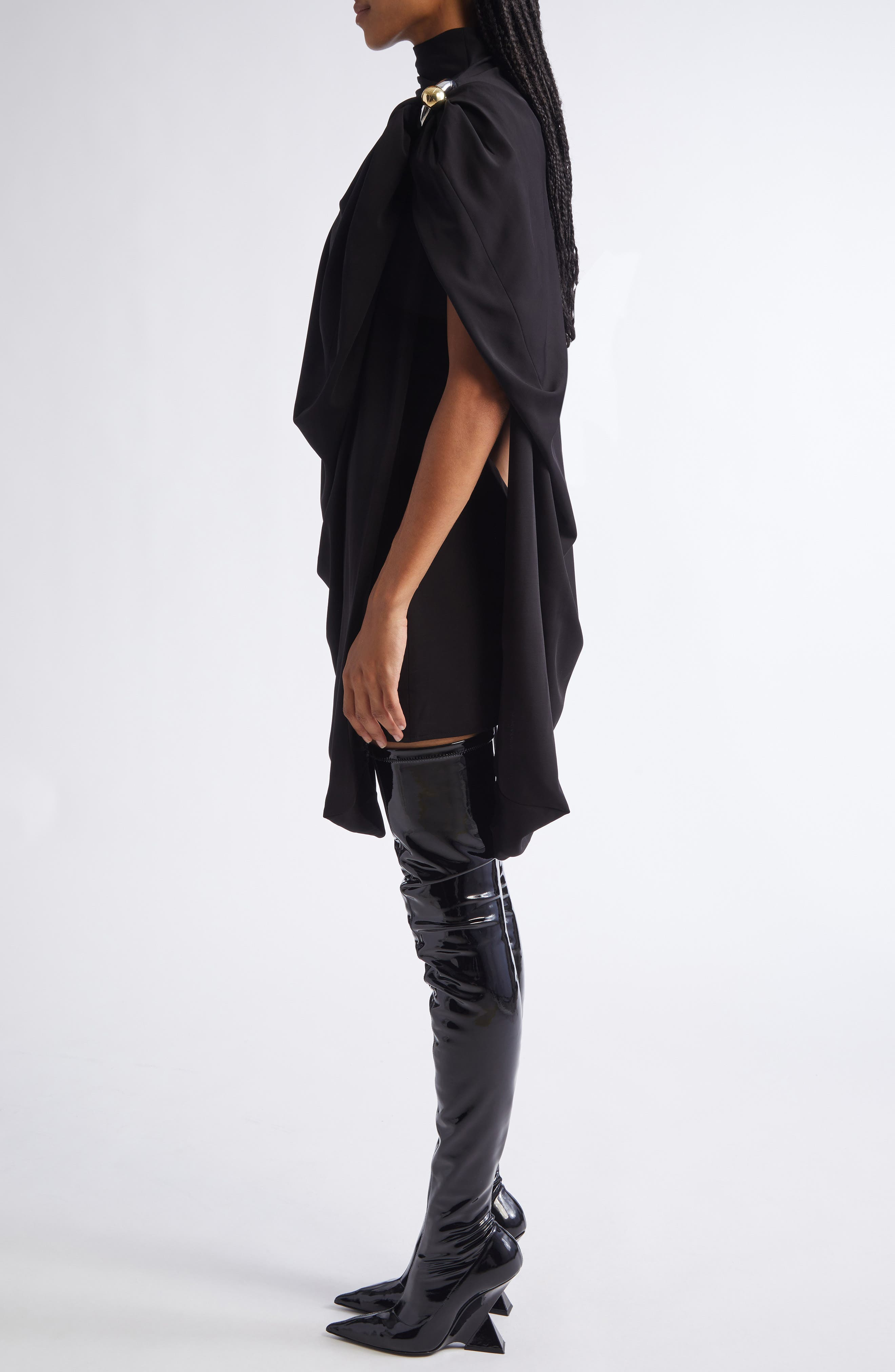 Jean Paul Gaultier Draped Pierced Detail Jersey Dress in Black at Nordstrom - 3