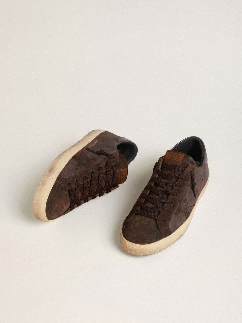 Golden Goose Men's Super-Star LTD in brown nubuck with suede star and purple leather heel tab outlook