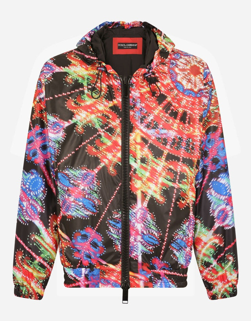 Illumination-print nylon jacket with hood 1