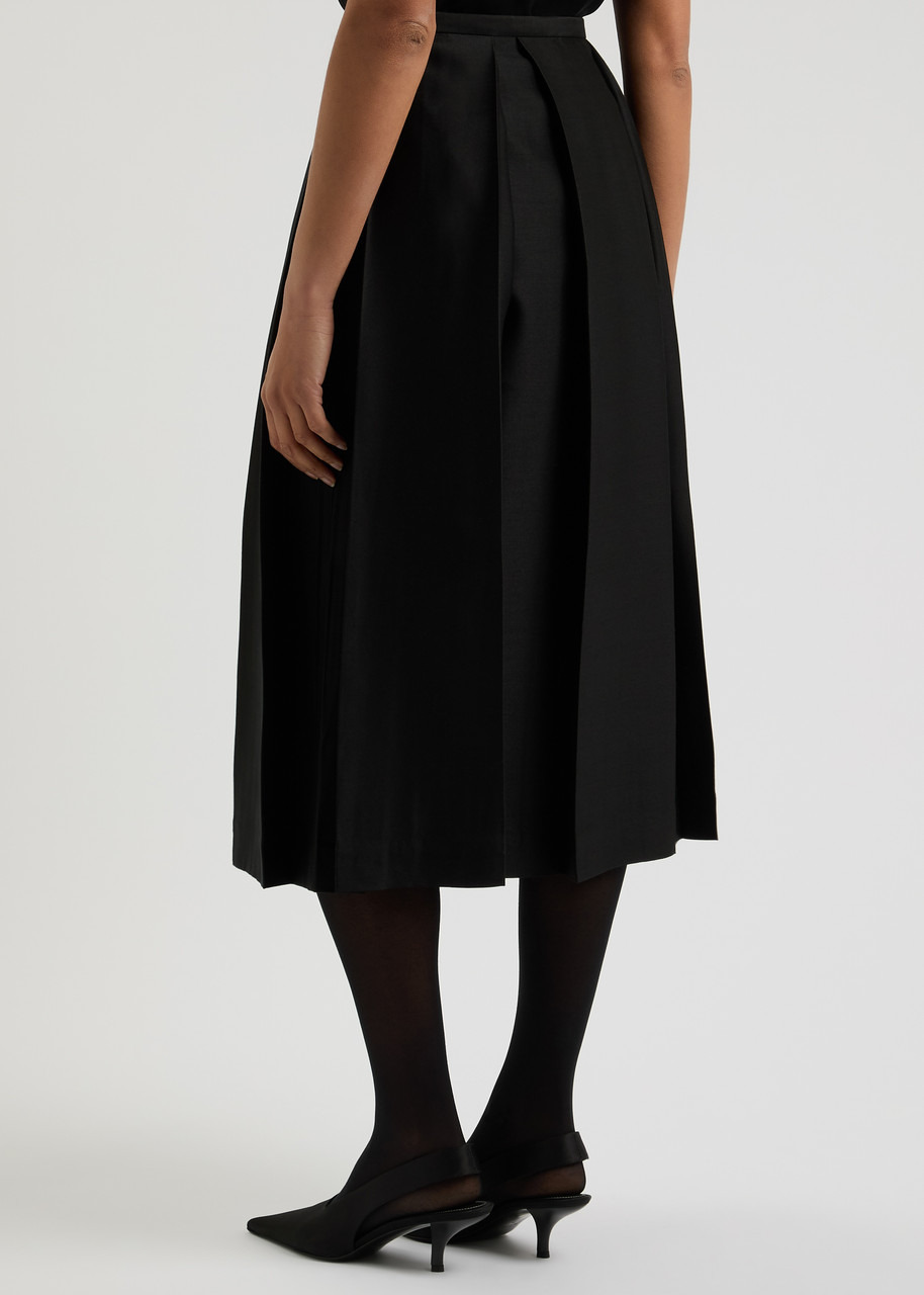 Toteme Pleated Wool and Silk-blend Midi Skirt - 3