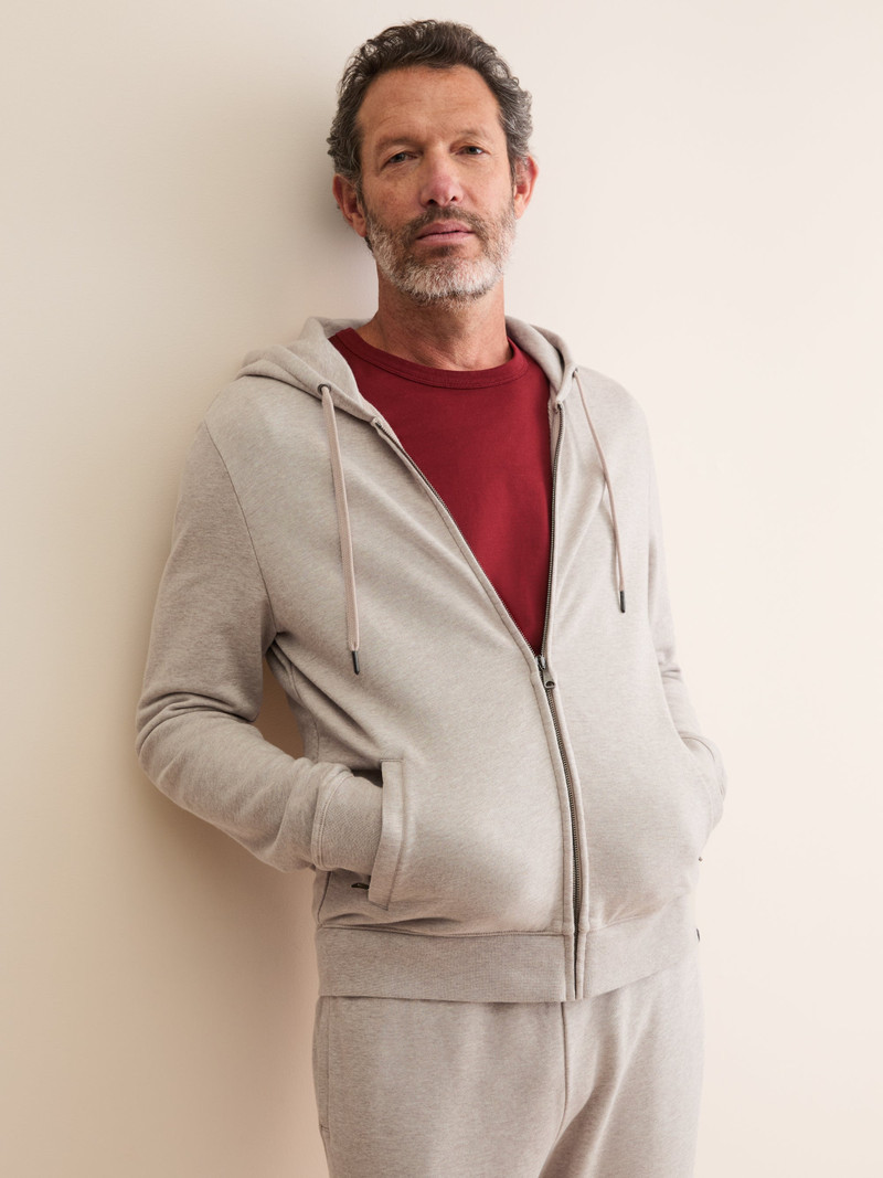Men's Zip Up Hoodie Quinn Cotton Modal Greige Marl 4