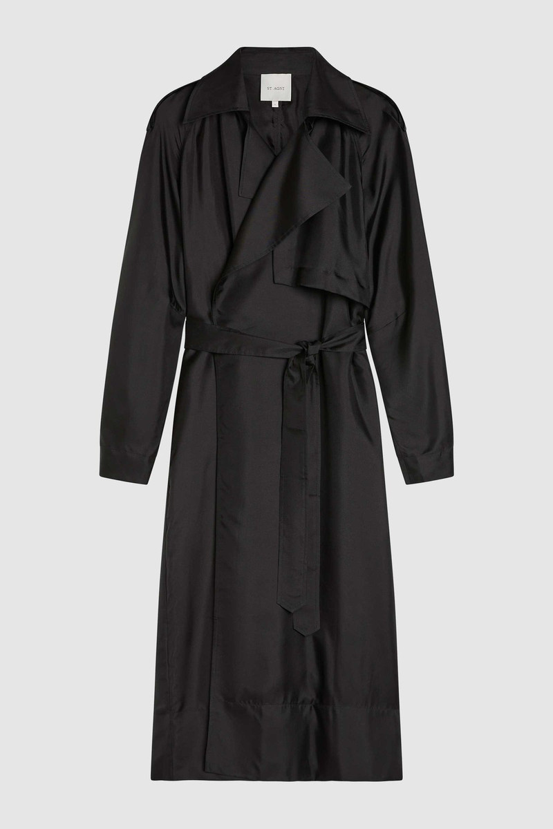 Silk Twill Relaxed Trench - Black 10