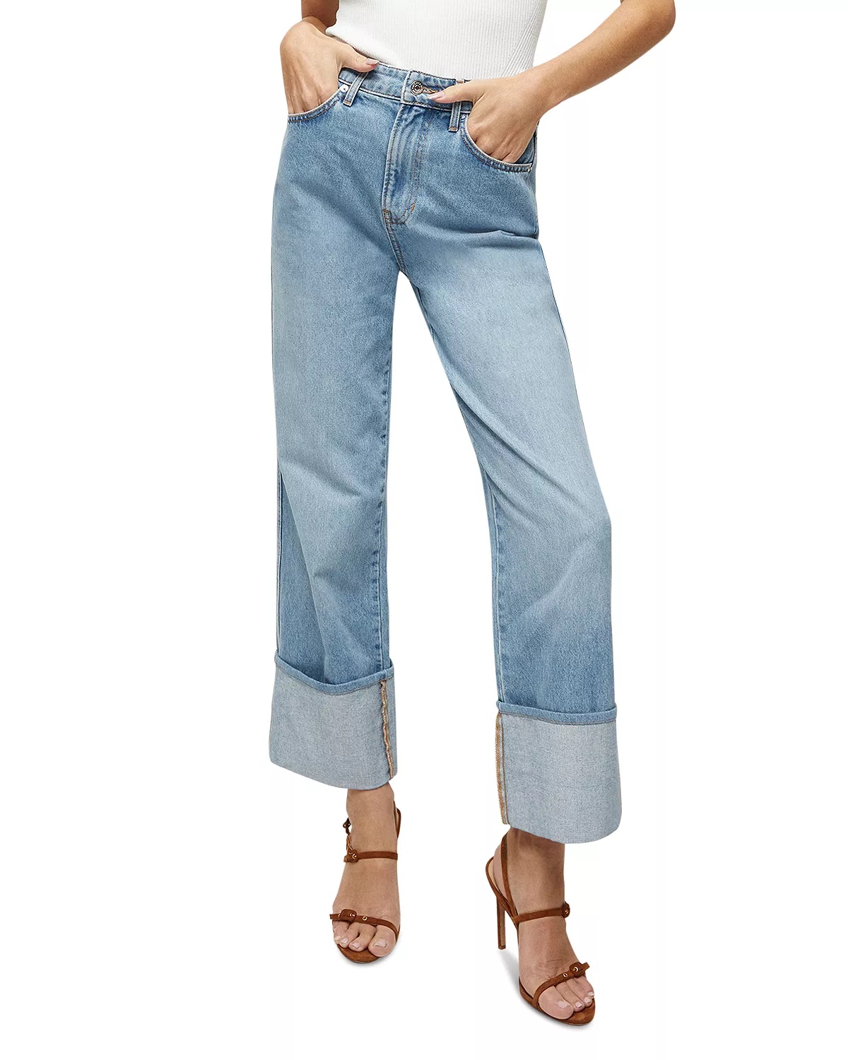 Dylan High Rise Straight Leg Cuffed Ankle Jeans in Silver Blue - 1