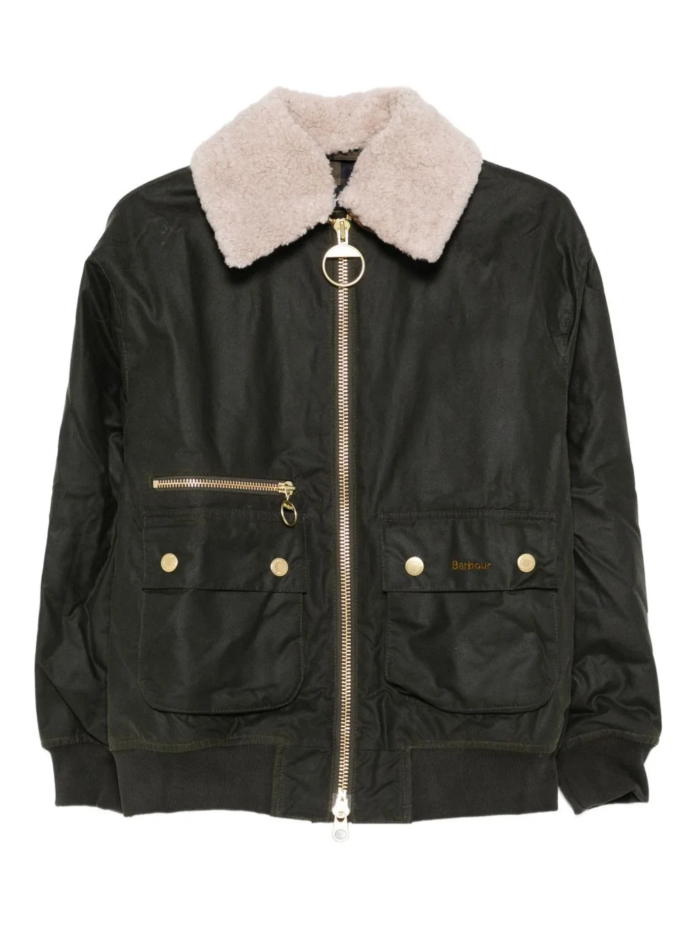 shearling-collar zip-front jacket - 1