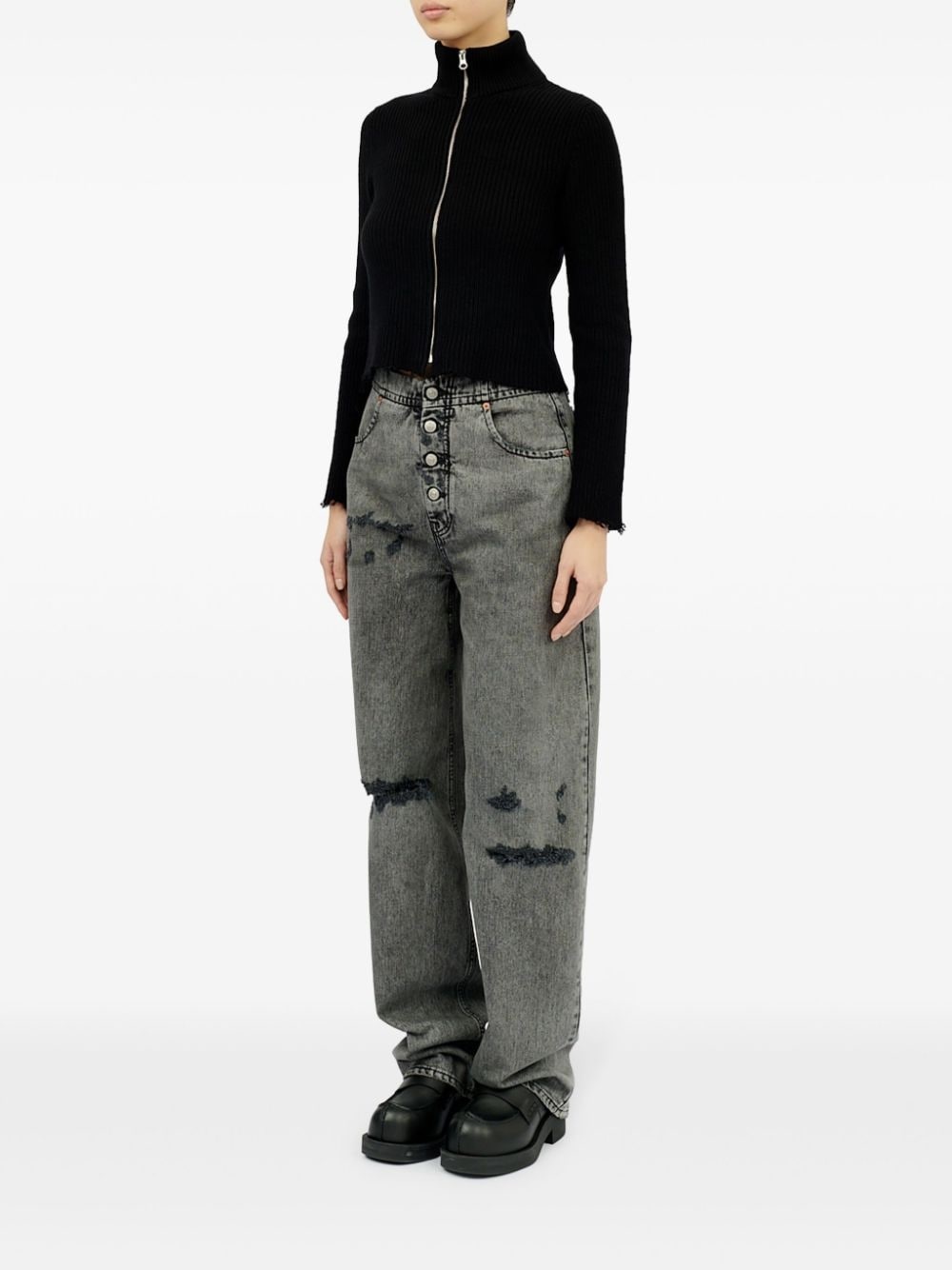 ribbed cotton zip-up cardigan - 6