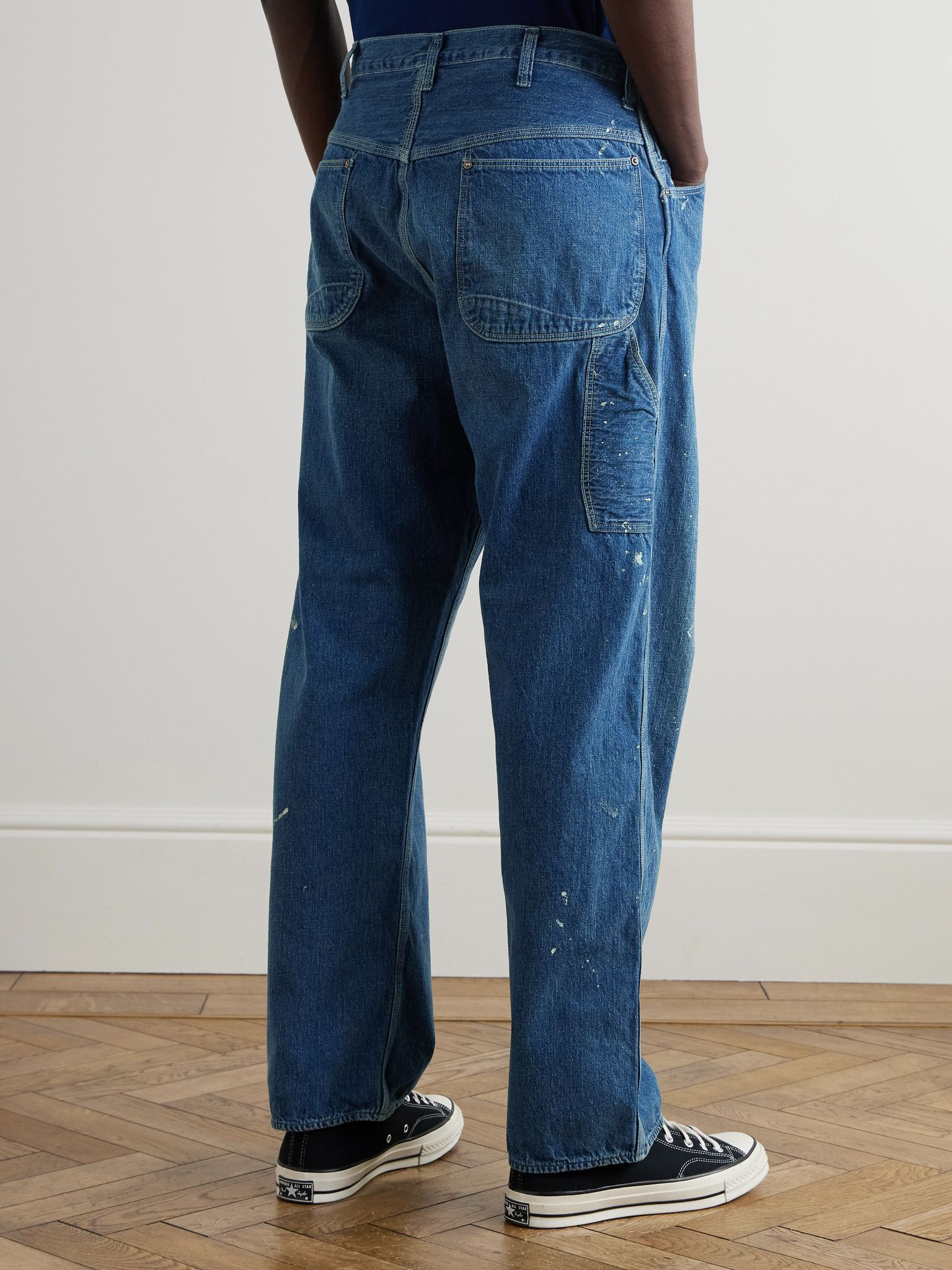 Paint-Splattered Straight-Leg Selvedge Jeans Blue - 4
