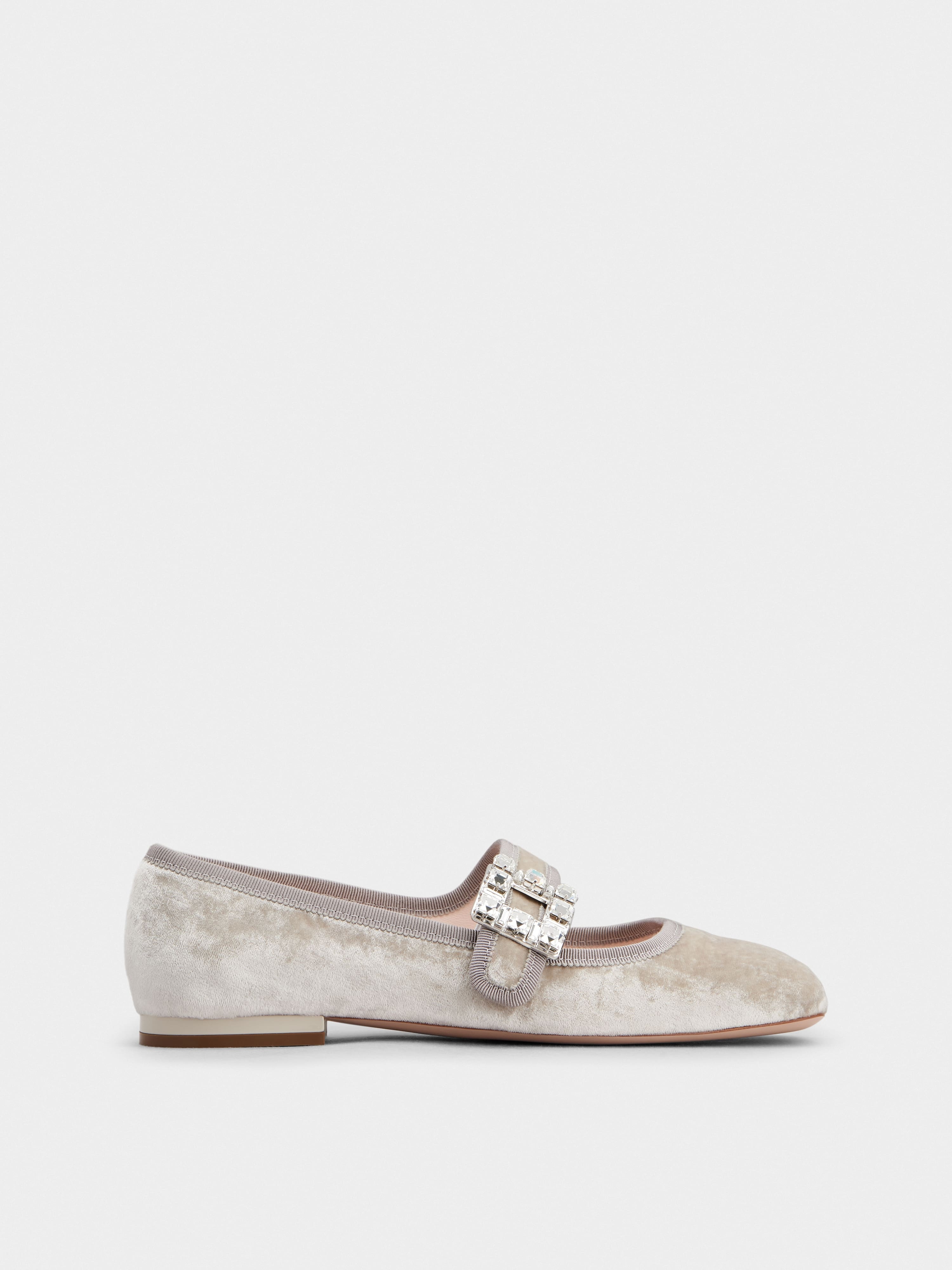 Très Vivier Strass Buckle Babies Ballerinas in Velvet - 1