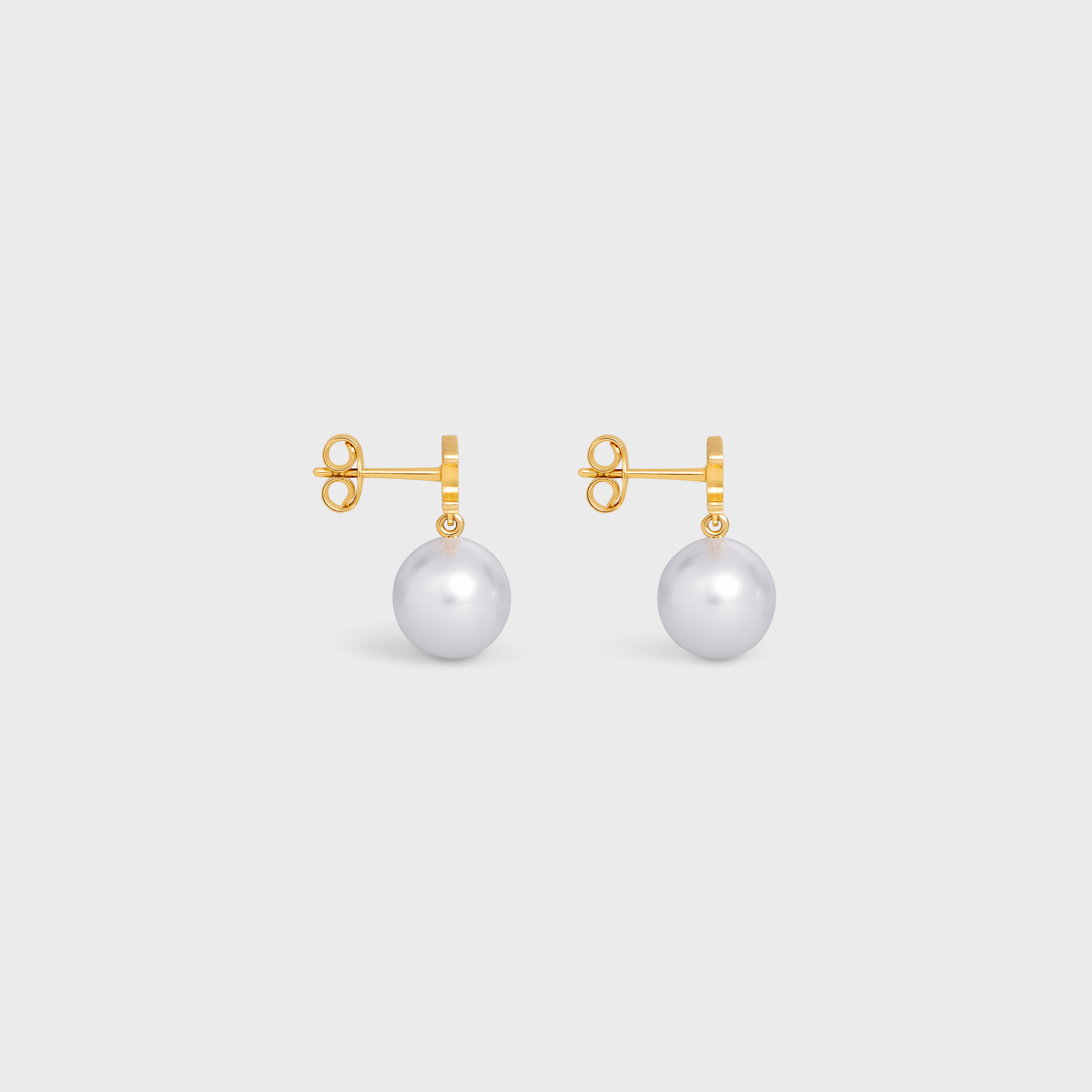 Triomphe Pearl Earrings in Brass with Gold Finish and Glass Pearls - 3