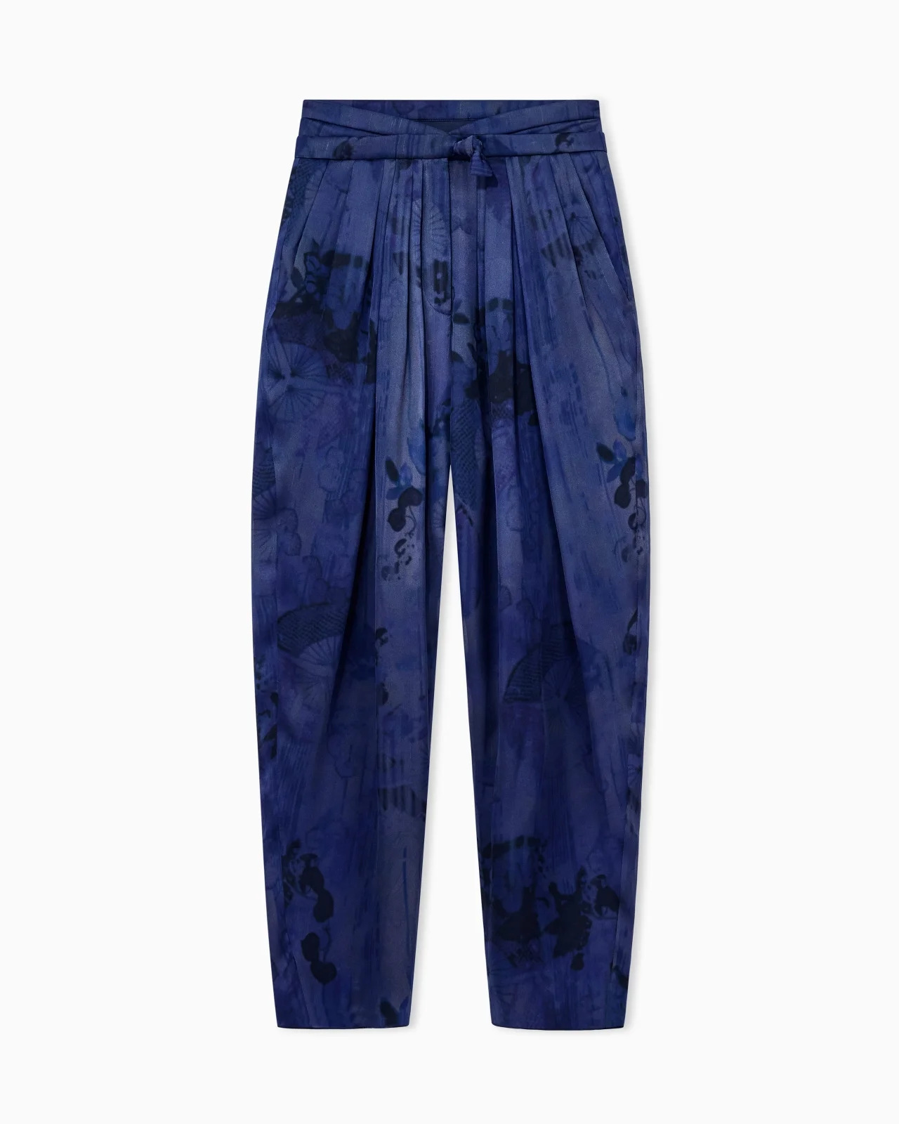 MULTI-PLEATED TROUSERS IN PRINTED SILK CHARMEUSE WITH KNOT - 1