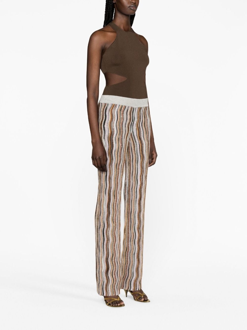striped sequined flared trousers - 3