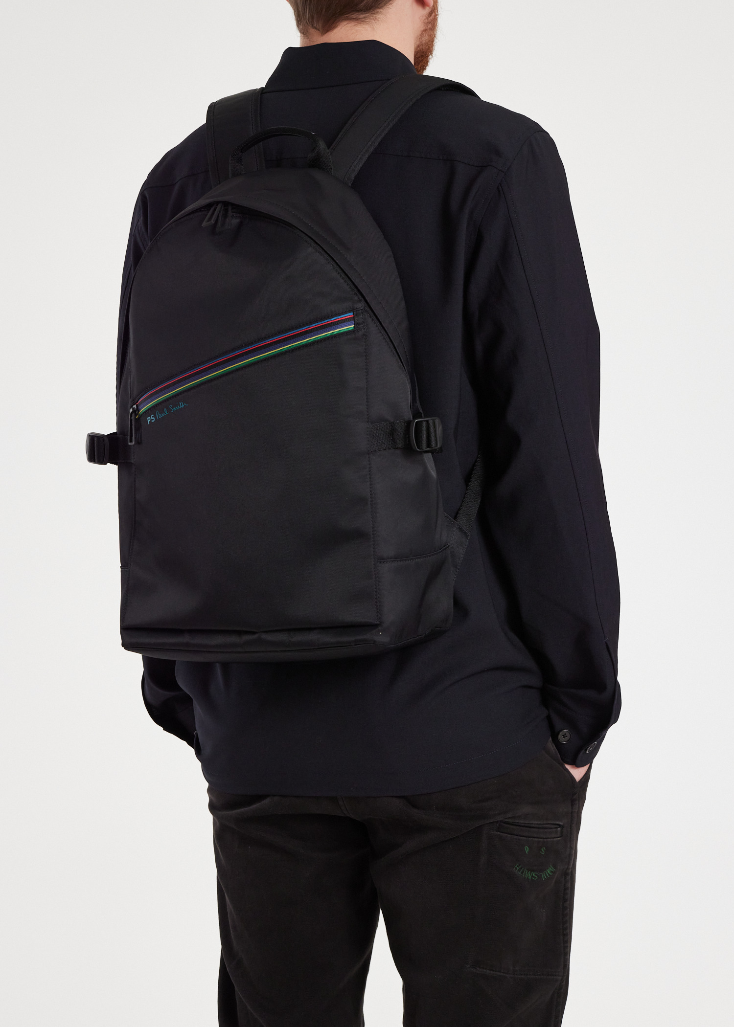 Black Nylon 'Sports Stripe' Backpack - 5