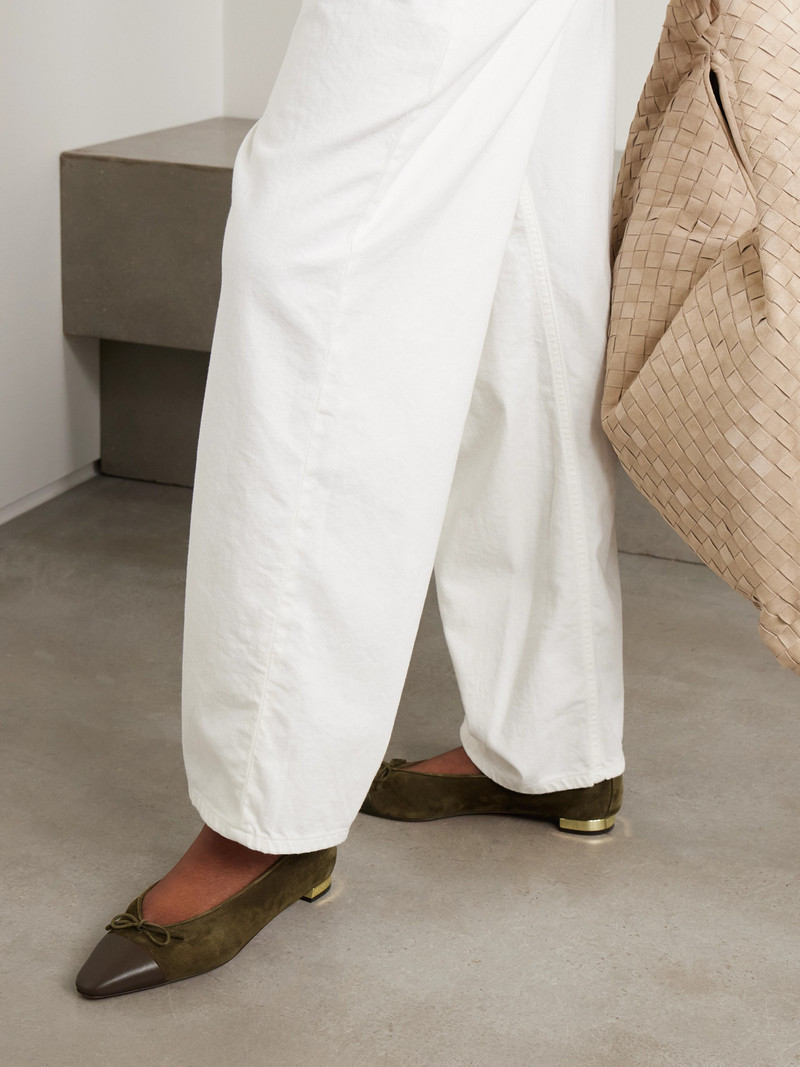 AQUAZZURA Gioia Bow-detailed Leather-trimmed Suede Ballet Flats outlook