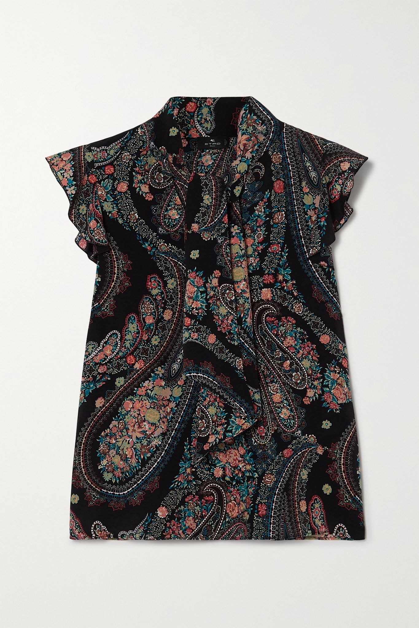 Tie-detailed ruffled paisley-print silk crepe de chine blouse - 1