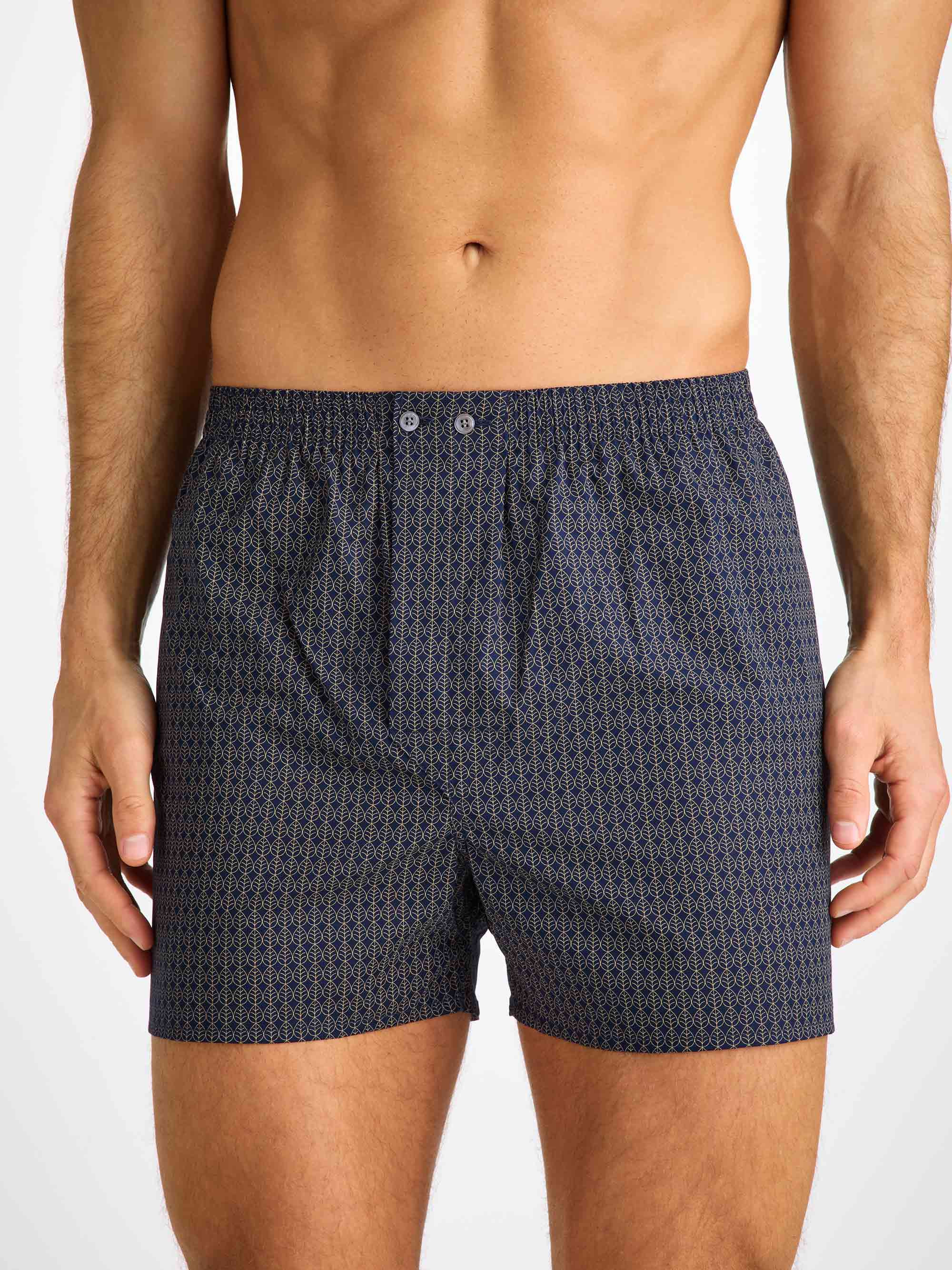Men's Classic Fit Boxers Cotton Batiste Navy Jungle Leaf Print - 5