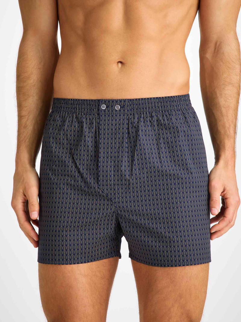 Men's Classic Fit Boxers Cotton Batiste Navy Jungle Leaf Print 5