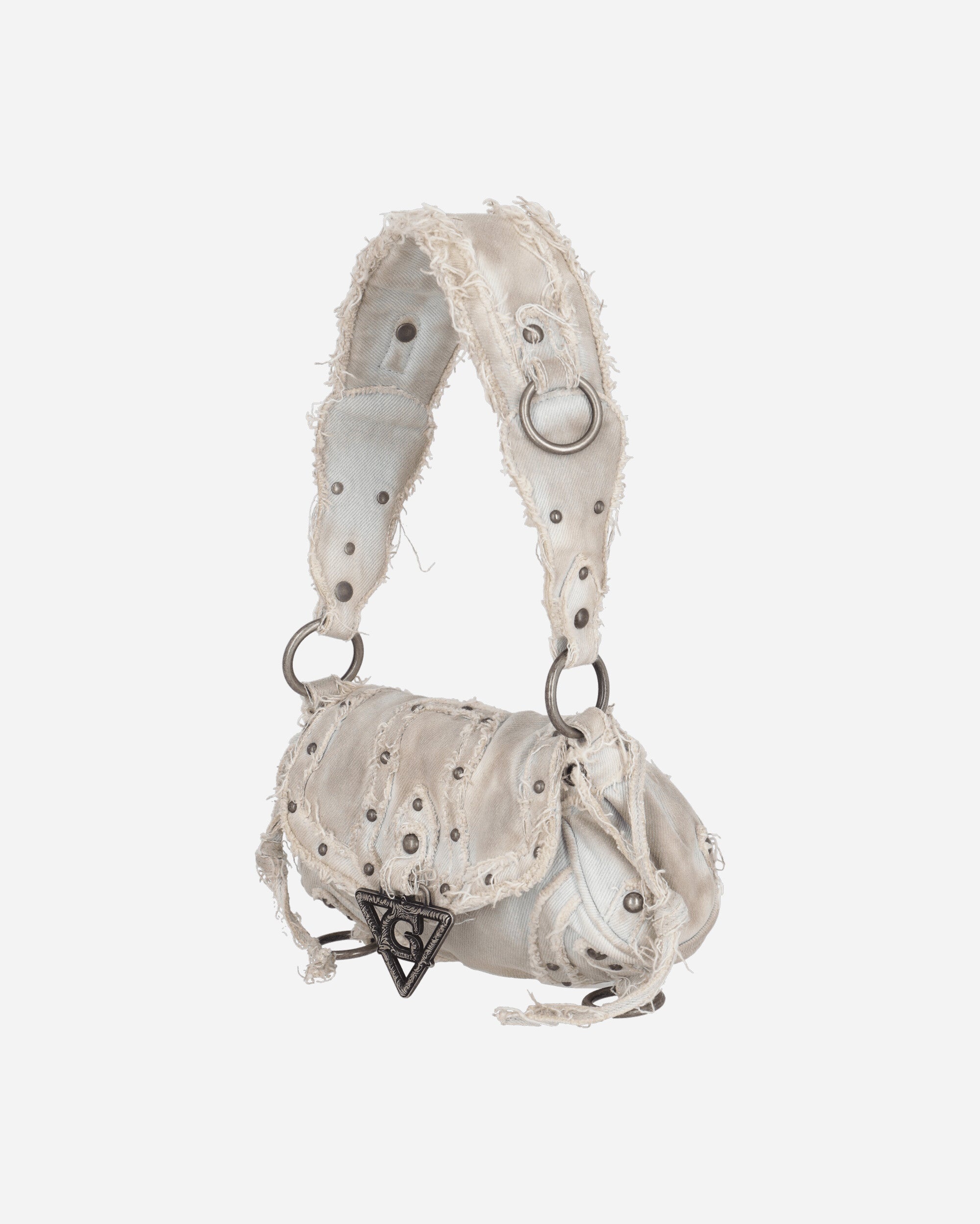 Distressed Denim Shoulder Bag White - 2