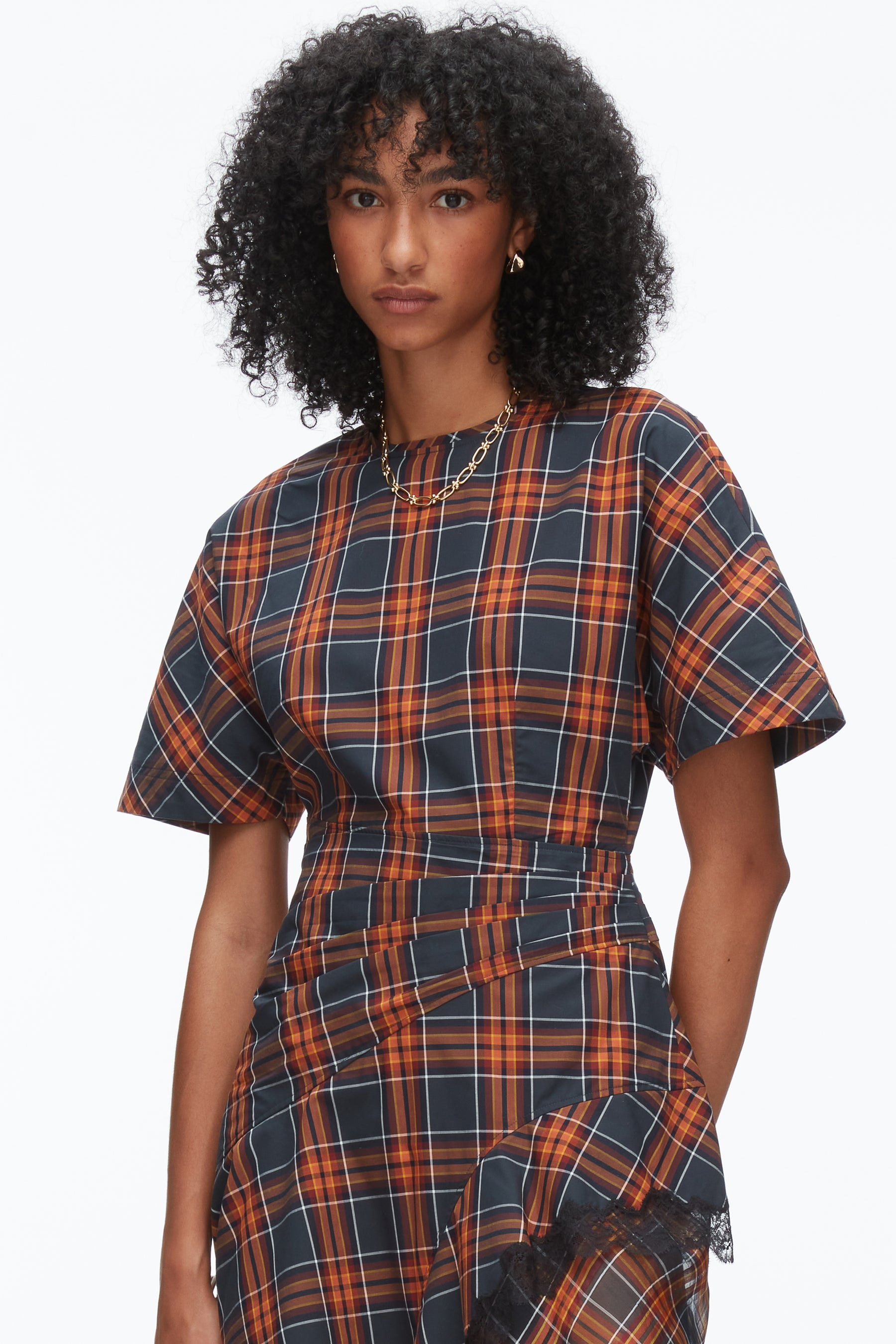 Plaid Mix Draped Dress - 5