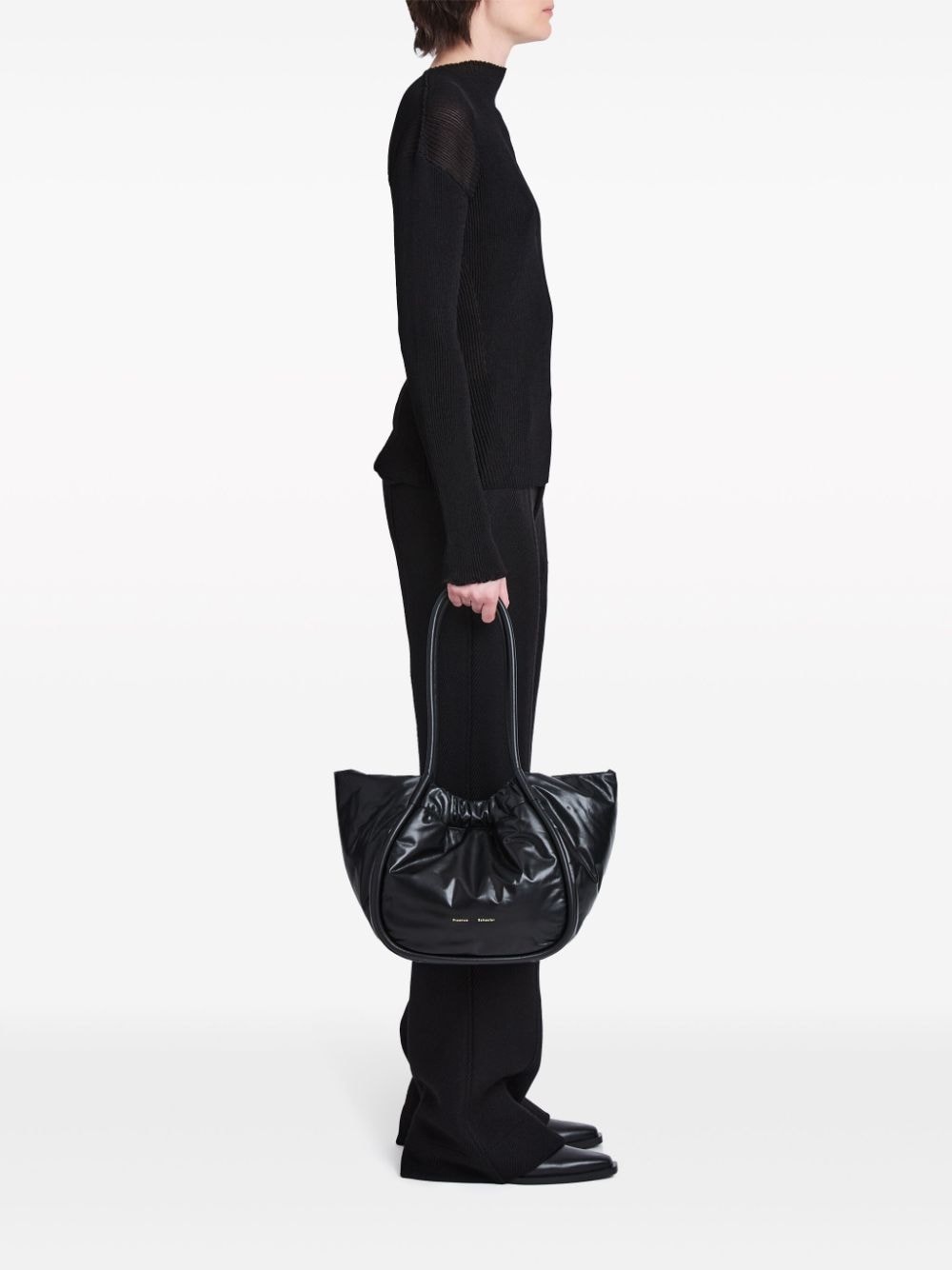 ruched leather tote bag - 2