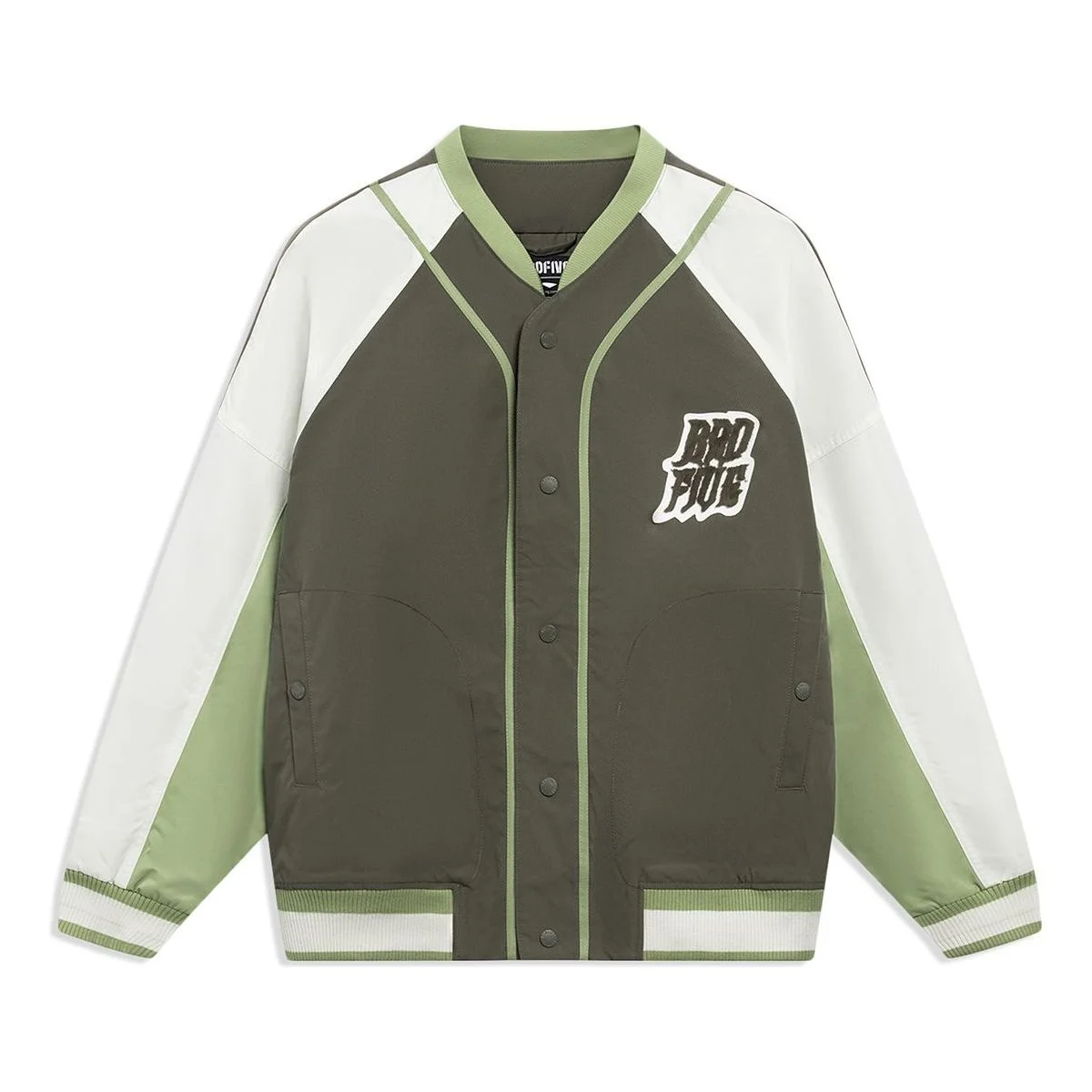 Li-Ning BadFive Graphic Cotton Baseball Jacket 'Olive White' AJMT017-5 - 1