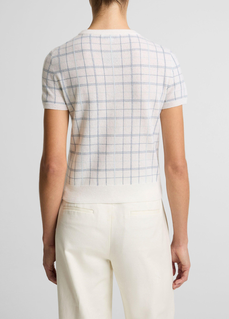 Vince Plaid Cashmere-Blend Short-Sleeve Sweater outlook