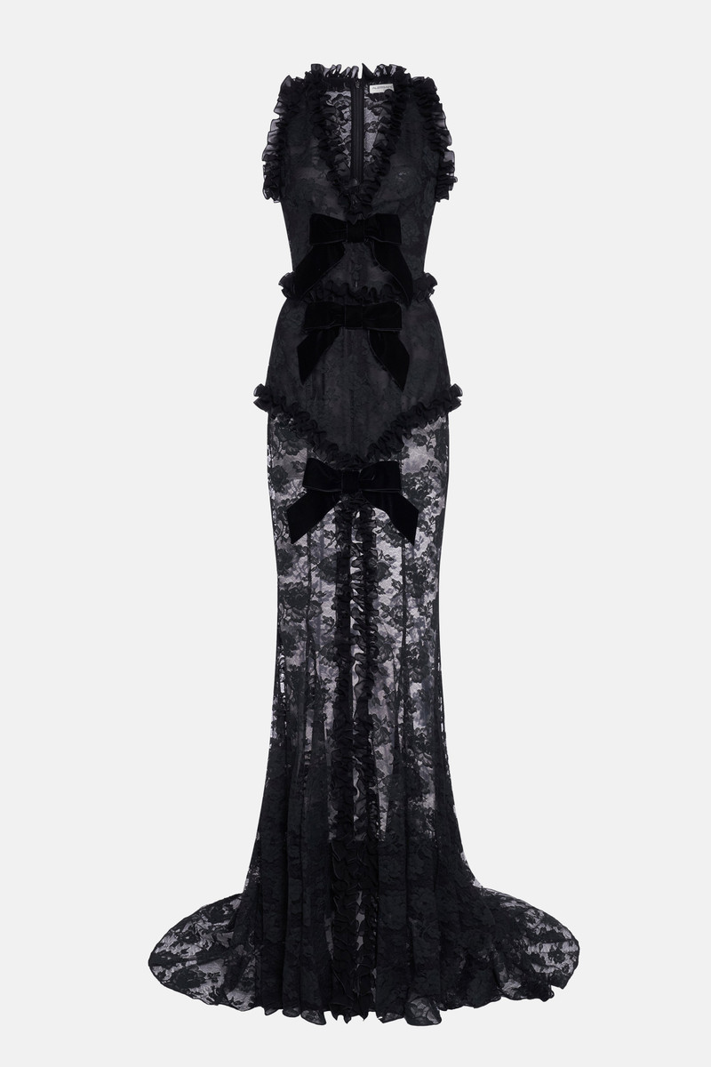 LACE EVENING DRESS WITH VELVET BOWS 1