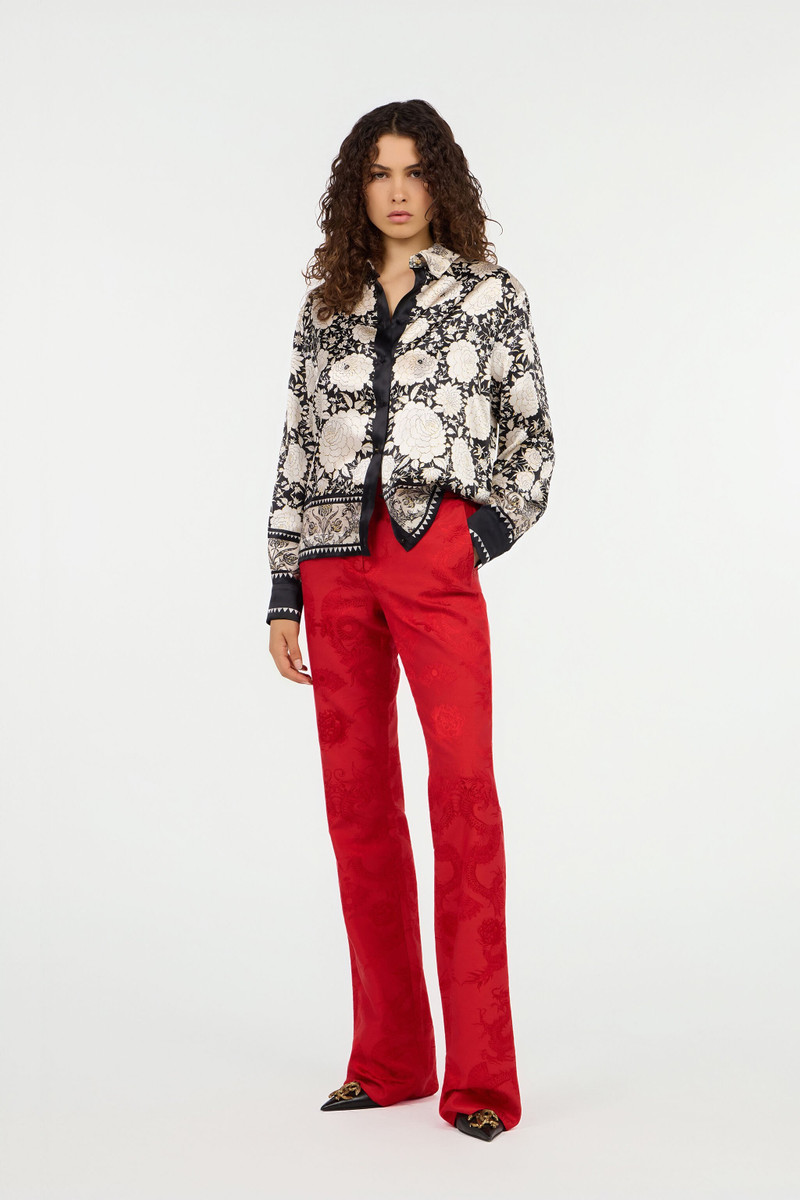 Roberto Cavalli Black and Ivory Floral Print Shirt outlook