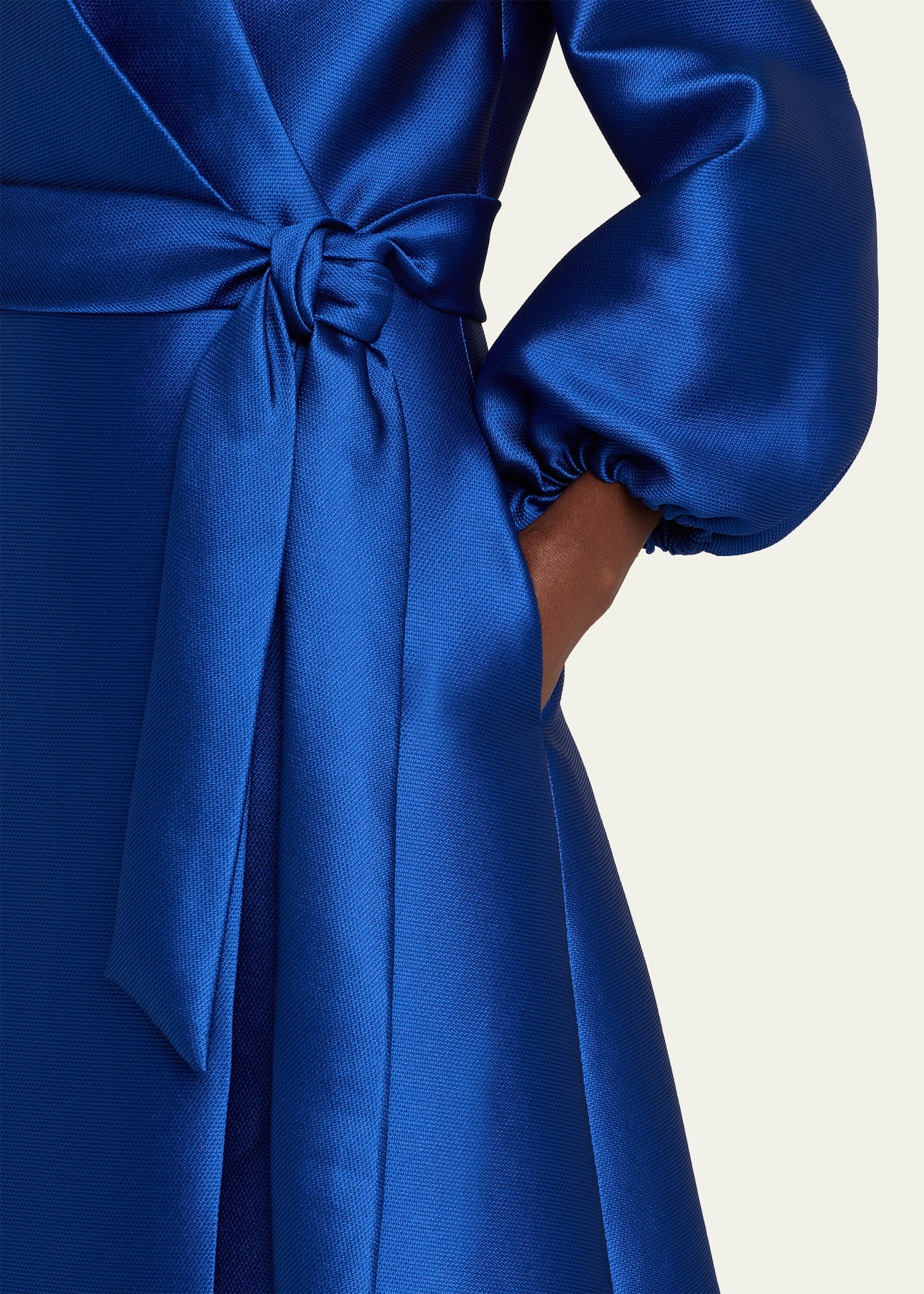 Bishop-Sleeve Mikado Pique Wrap Gown - 5