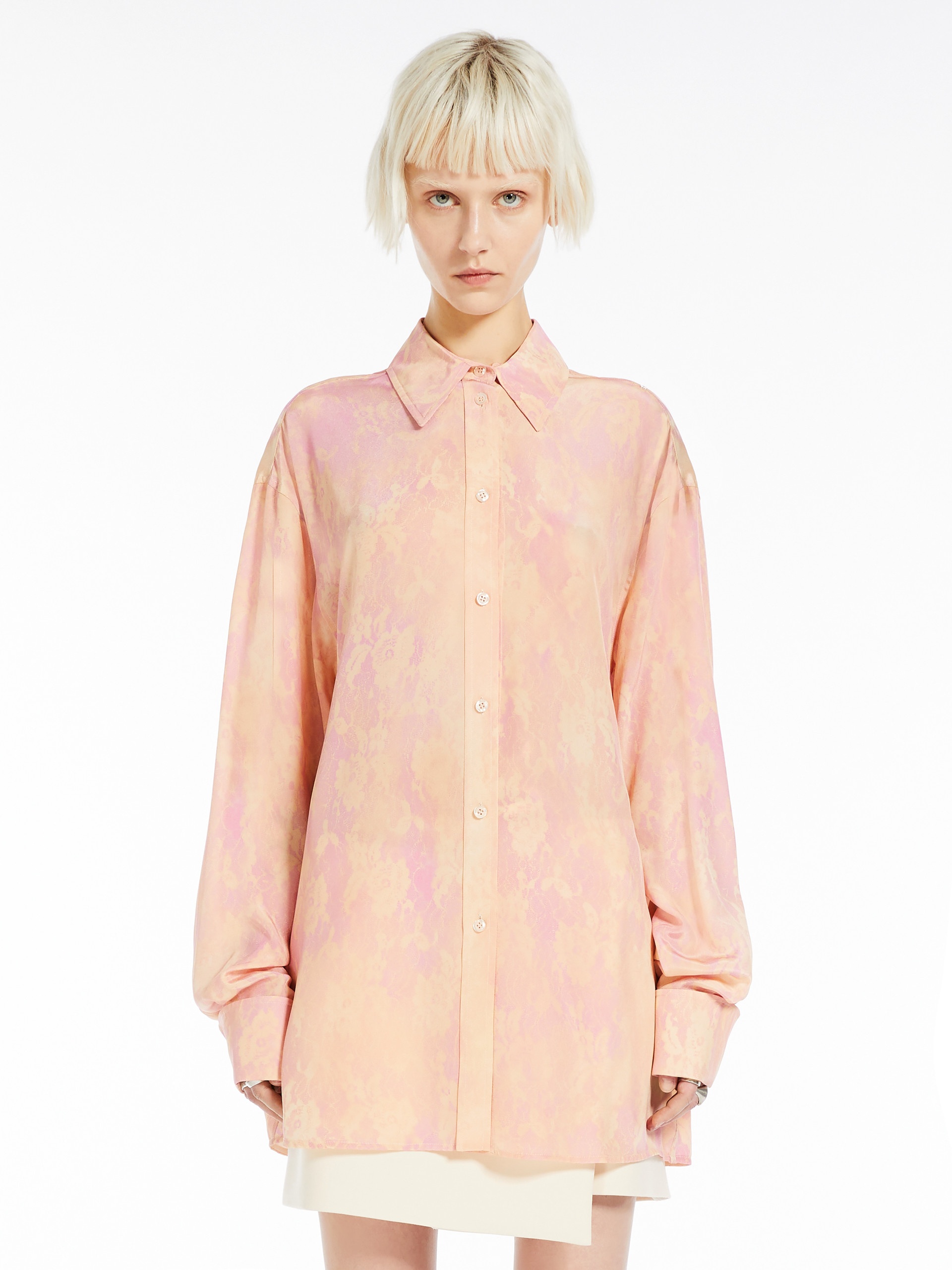 PERLE Oversized lace-print silk tunic - 3