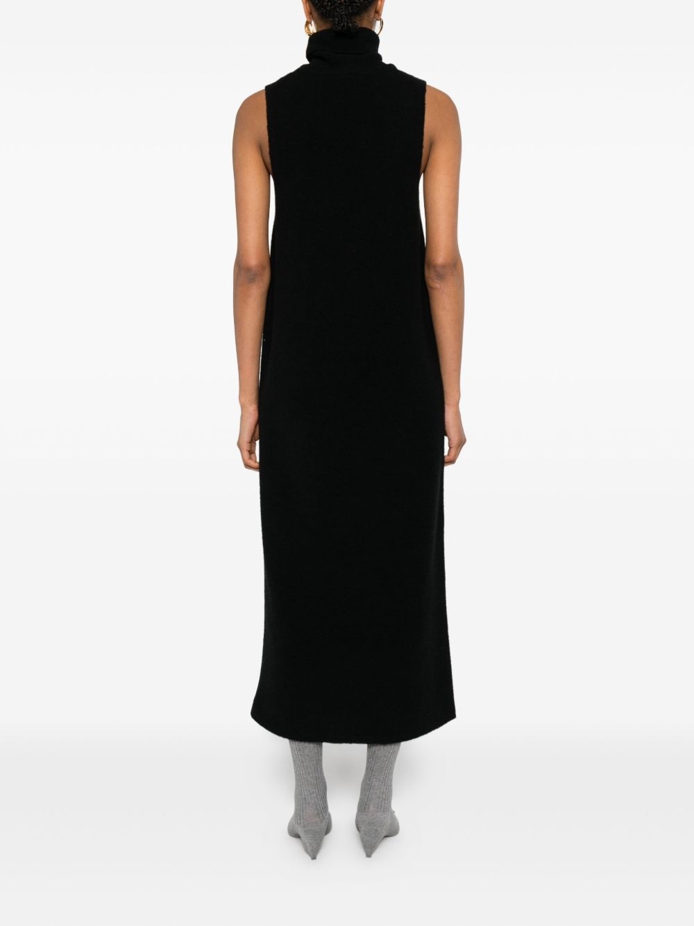 rose-embroidery turtleneck dress - 4