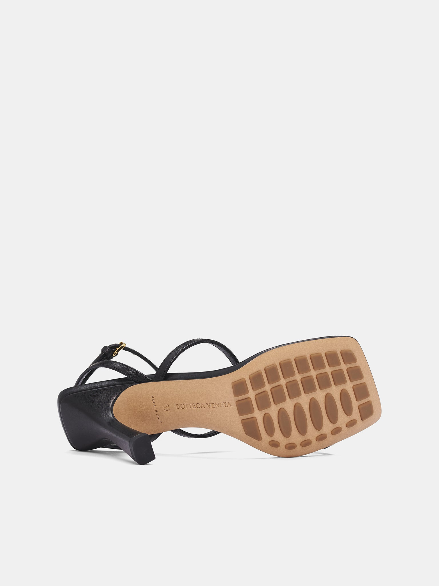 Black Leather Bee Strappy Heels - 7
