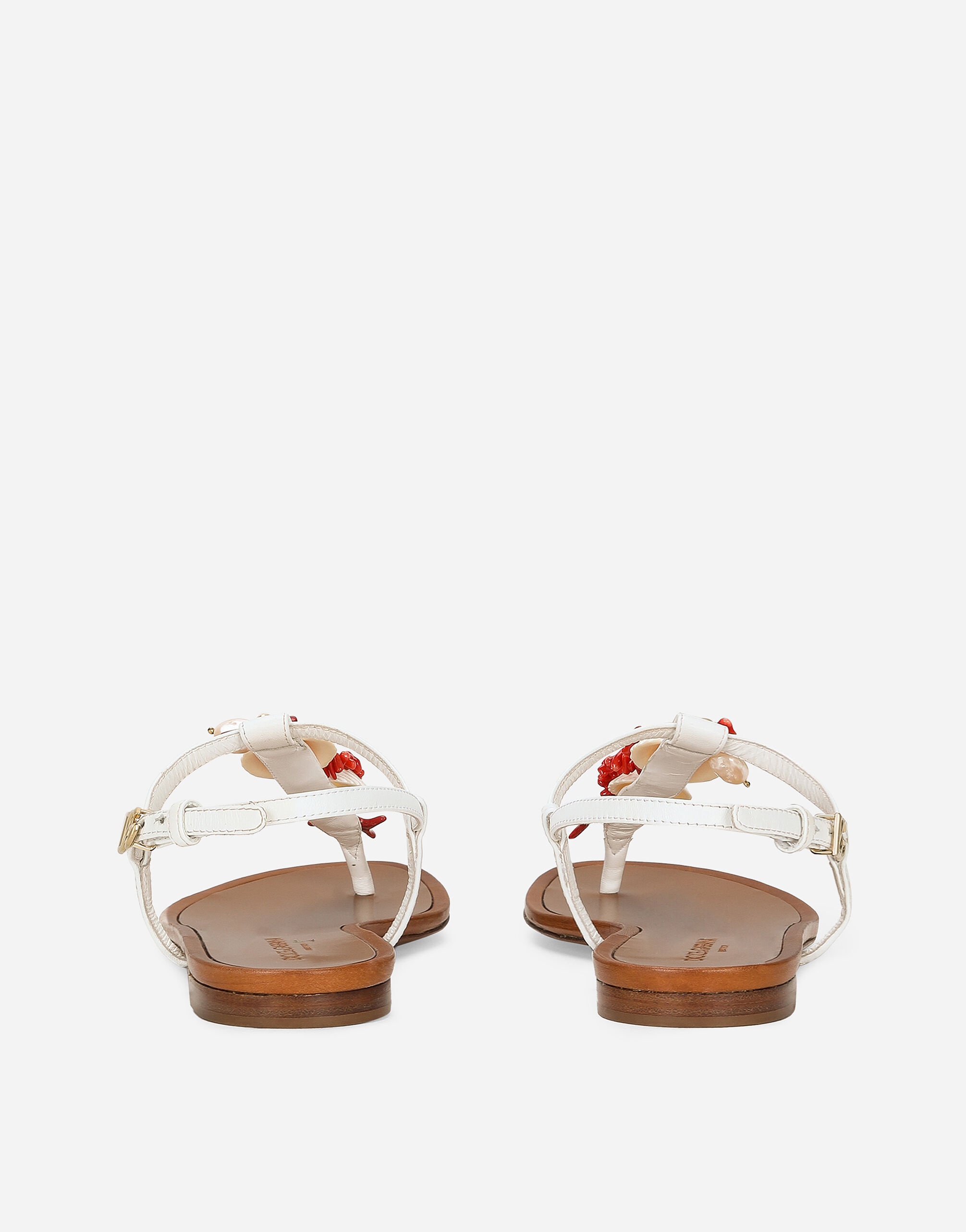 Nappa leather thong sandals with coral embroidery - 3