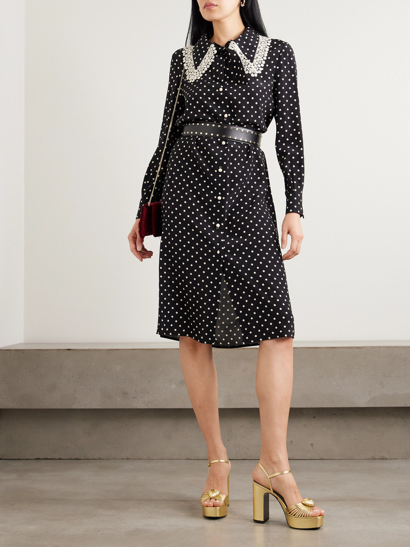 Valentino Lace-trimmed Polka-dot Printed Silk Crepe De Chine Midi Dress outlook