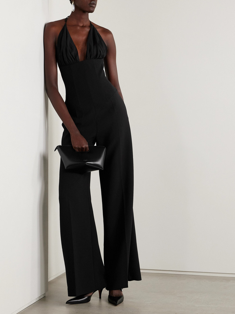 MÔNOT Tulle-trimmed Crepe Halterneck Jumpsuit outlook