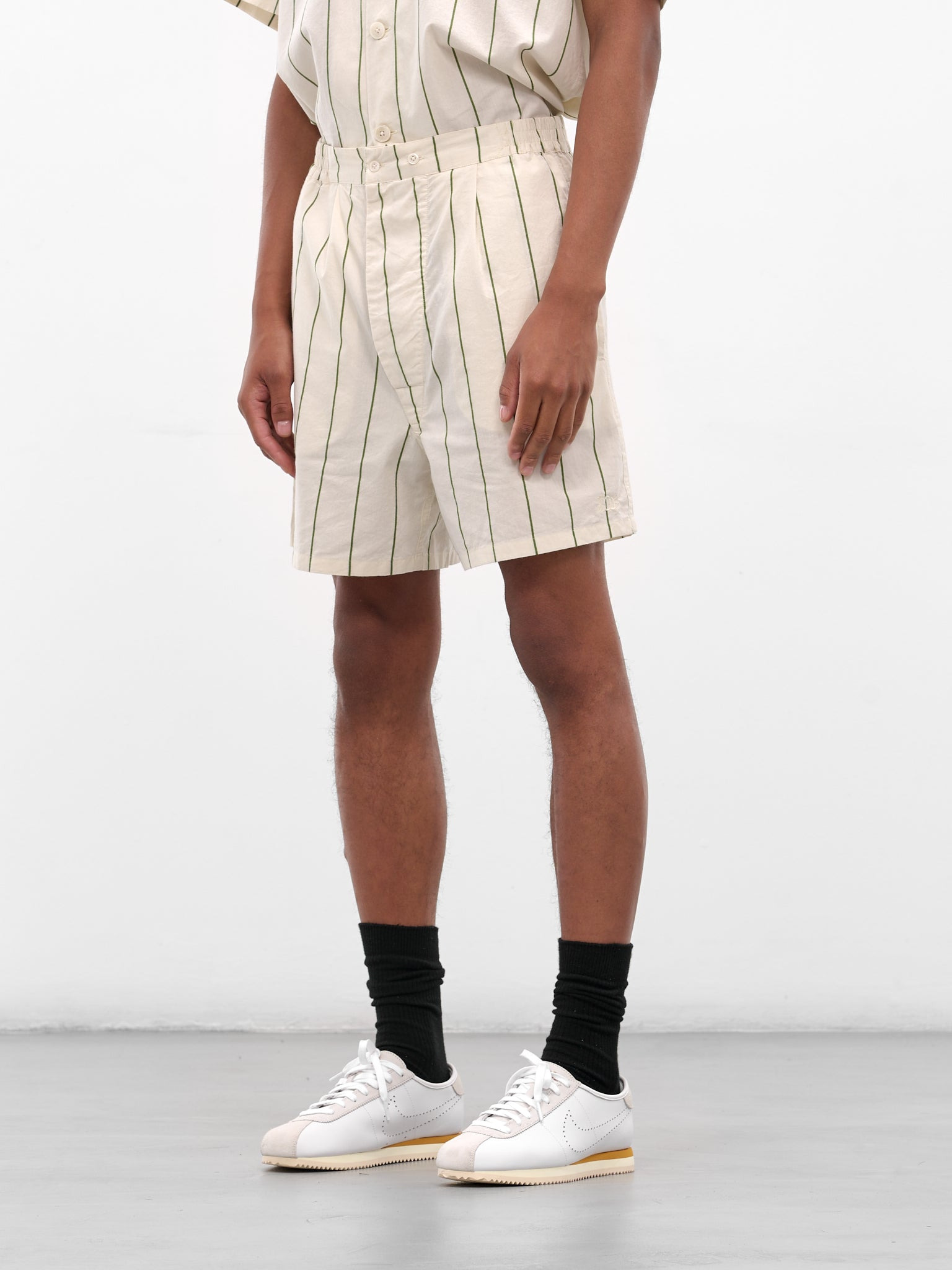 Cream Striped Relaxed Shorts - 2