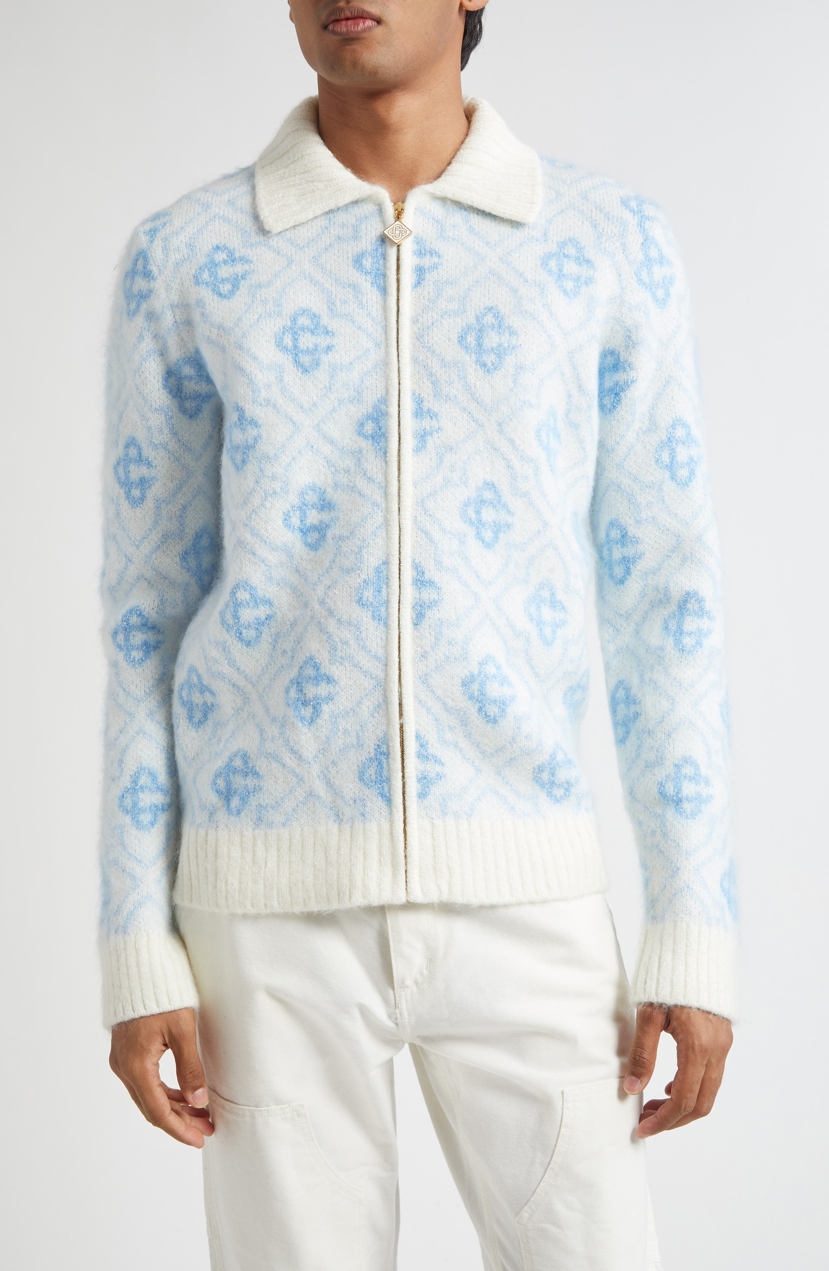 Casablanca Monogram Full Zip Cardigan at Nordstrom - 1