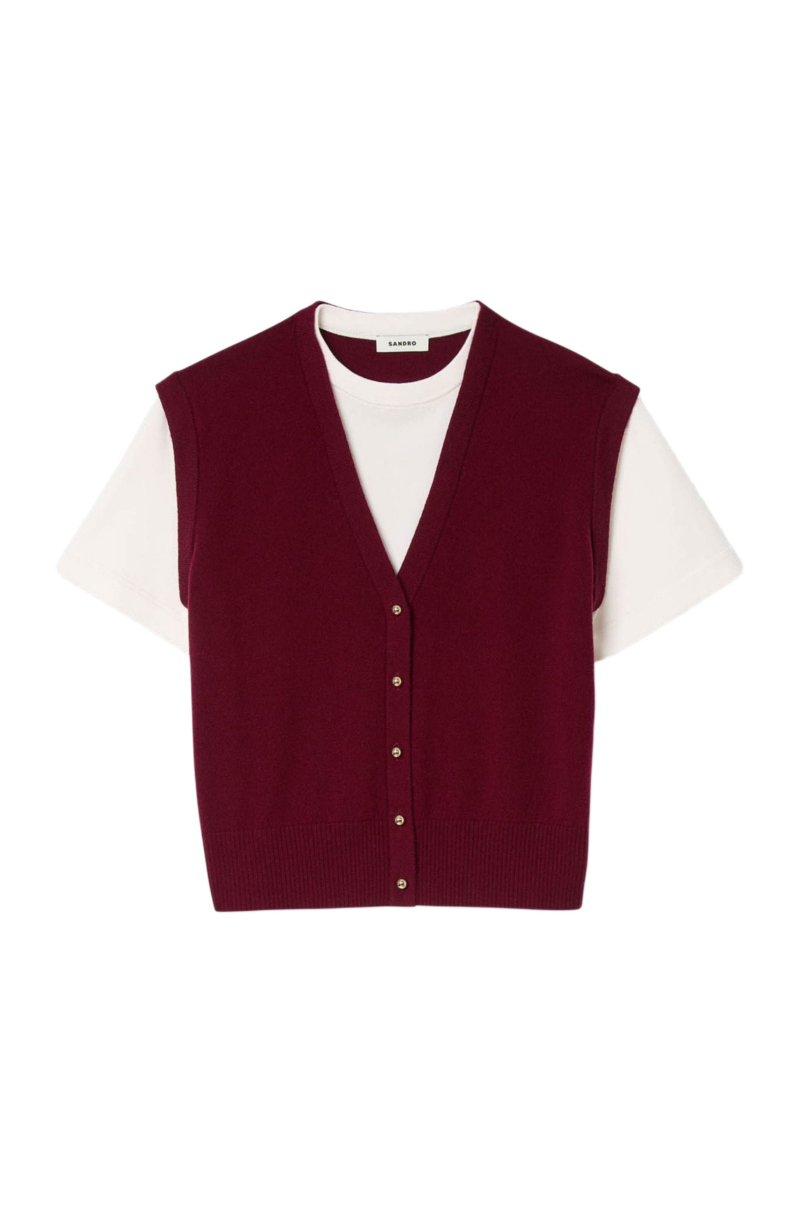 SANDRO Two-tone wool and cashmere sweater in Bordeaux at Nordstrom - 6