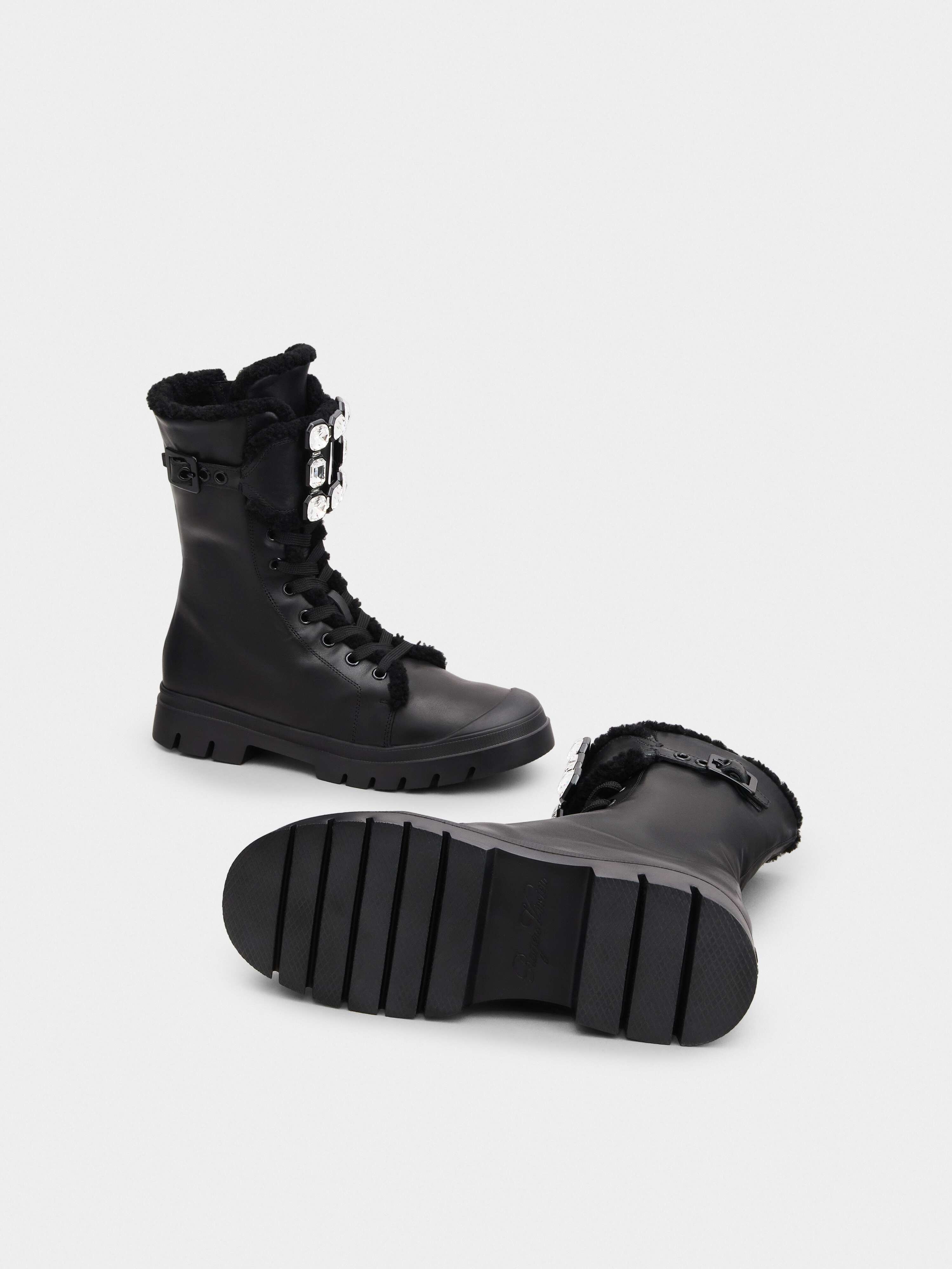 Walky Viv' Shearling Strass Buckle Boots in Leather - 6