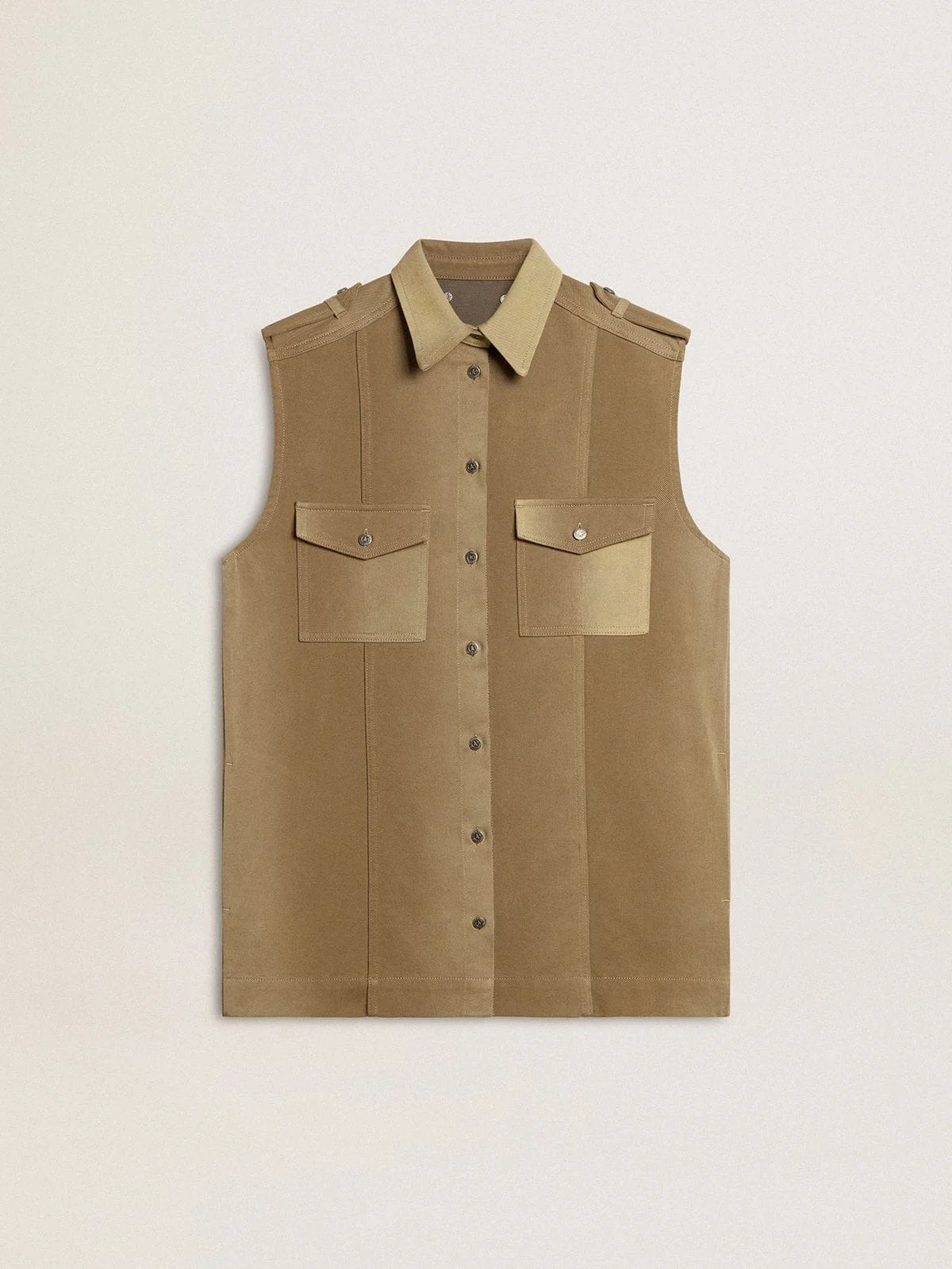 Women's shirt dress in sand-colored denim with military details - 1