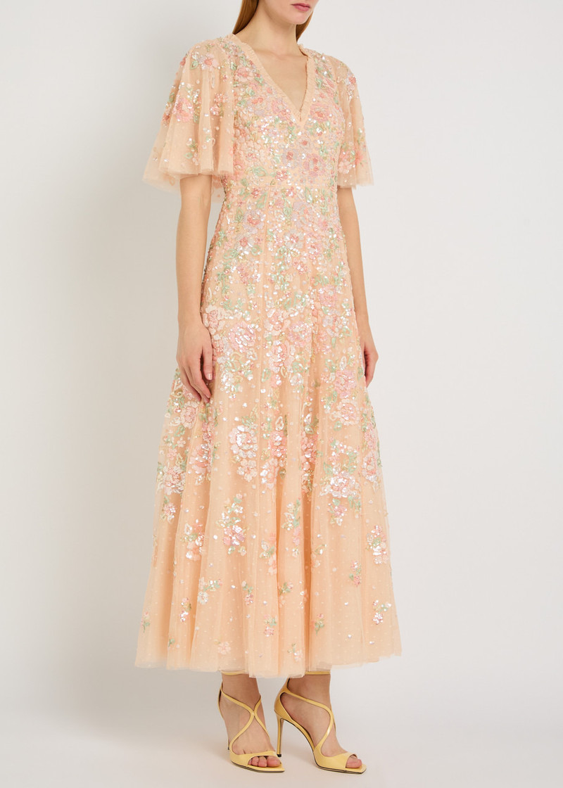 Needle & Thread Needle & Thread Sequin Bouquet Embellished Cape-effect Tulle Gown outlook