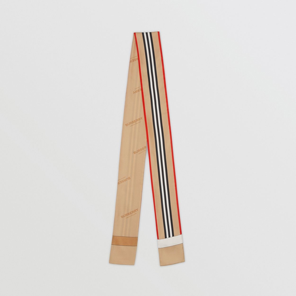 Icon Stripe Print Silk Skinny Scarf - 1