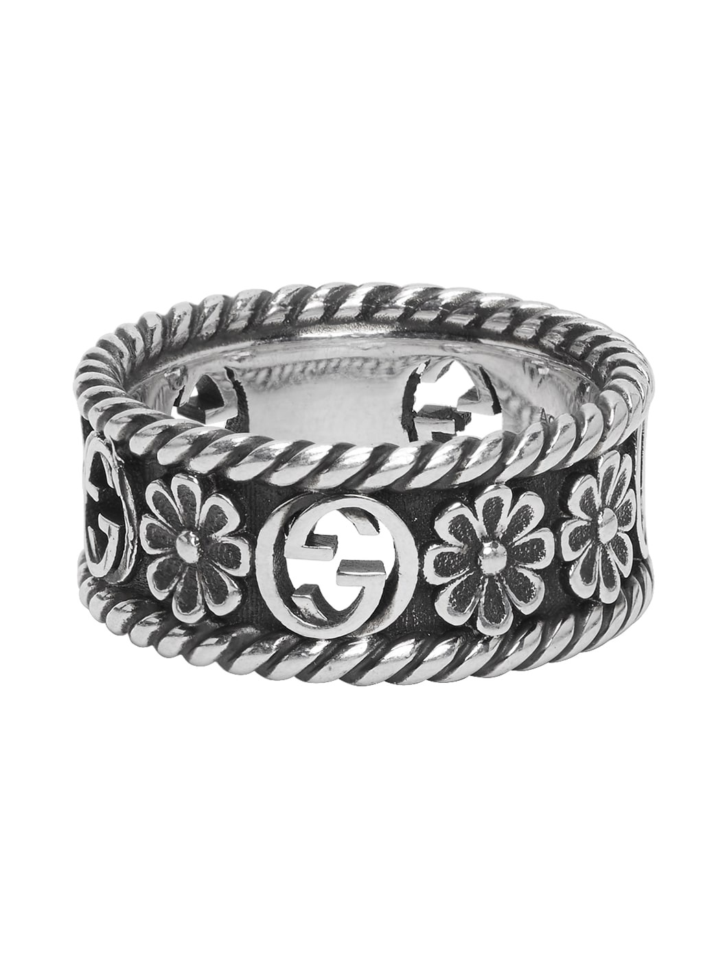 Silver Interlocking G Flower Ring - 4