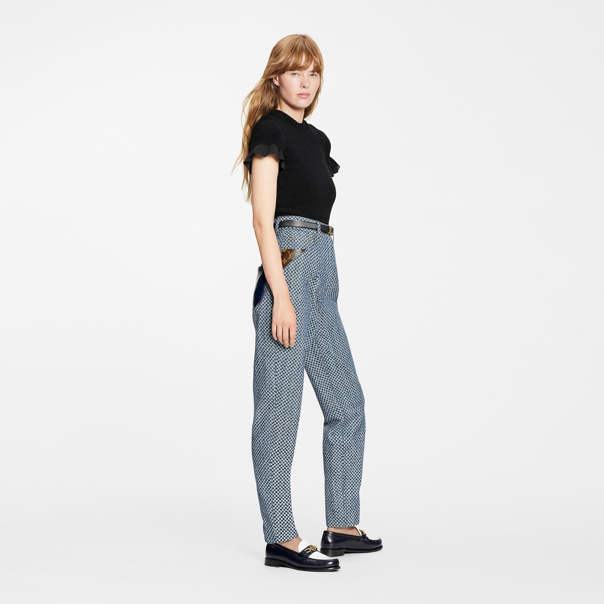 Mini Checkerboard Denim Carrot Pants - 4